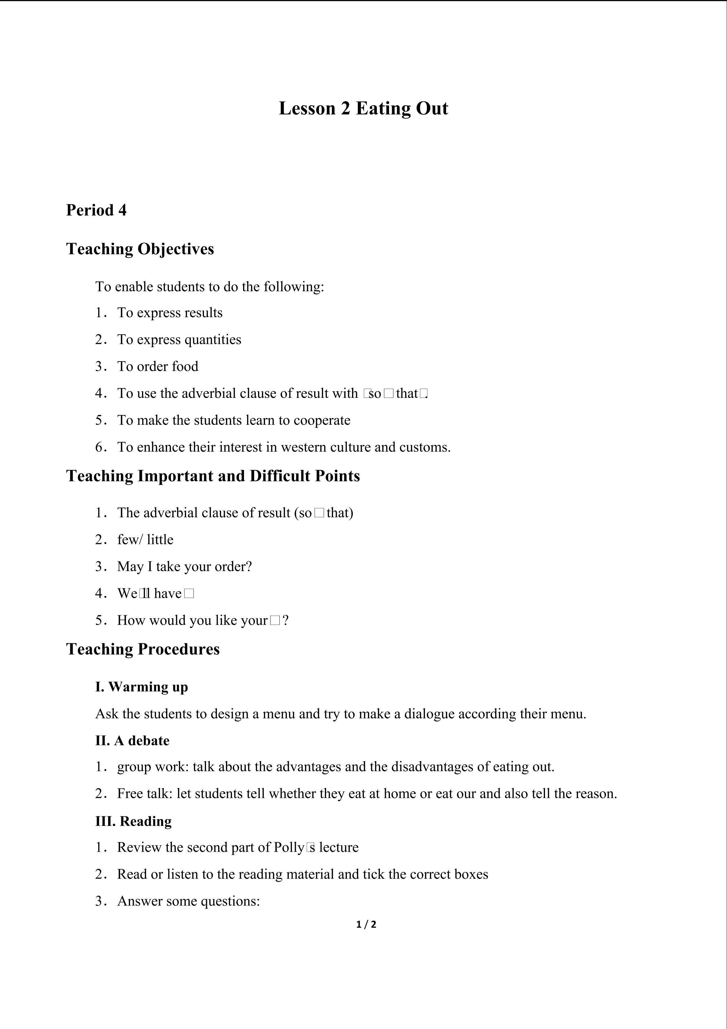 Lesson 2 Eating Out_教案5