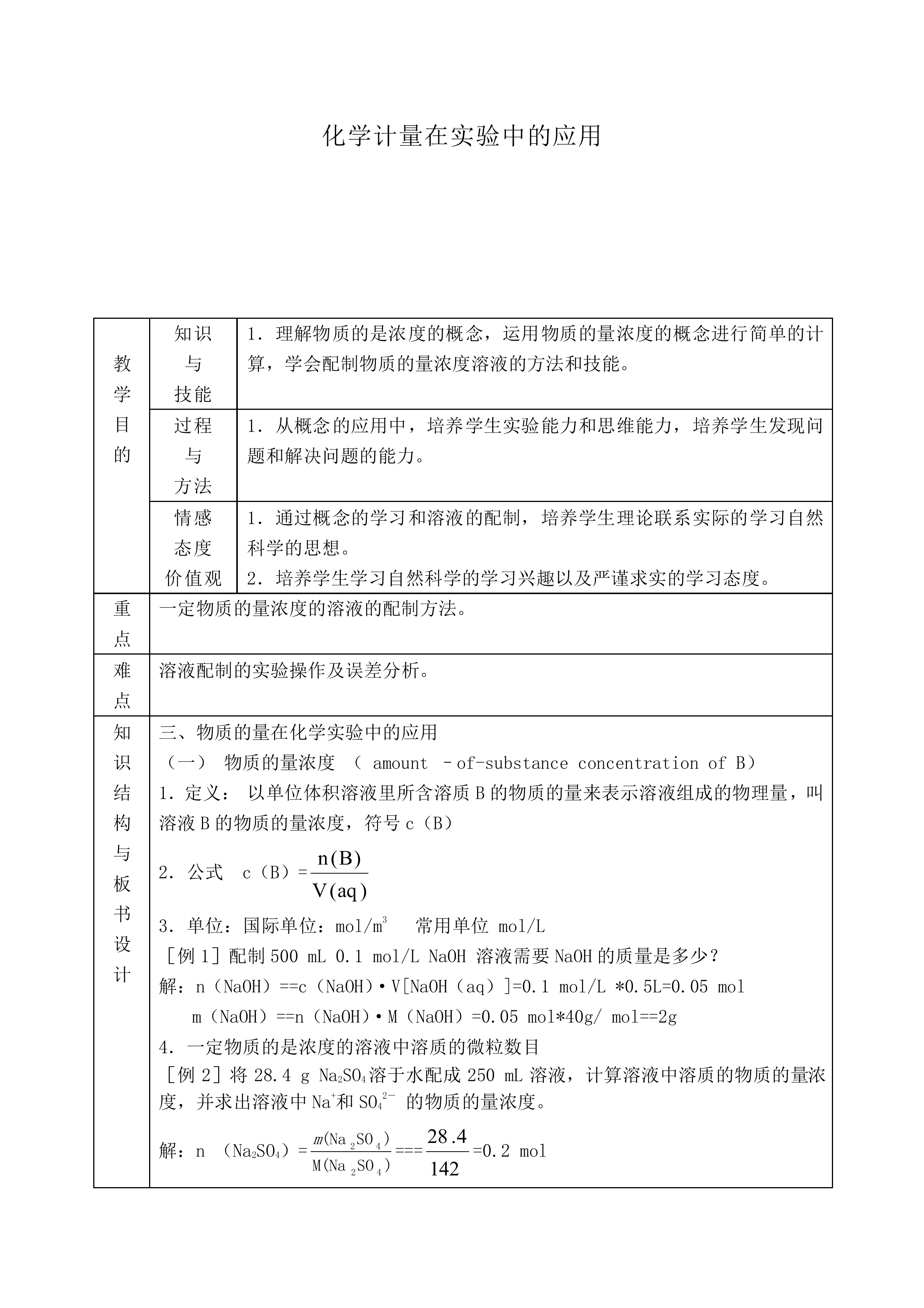 化学计量在实验中的应用_教案9