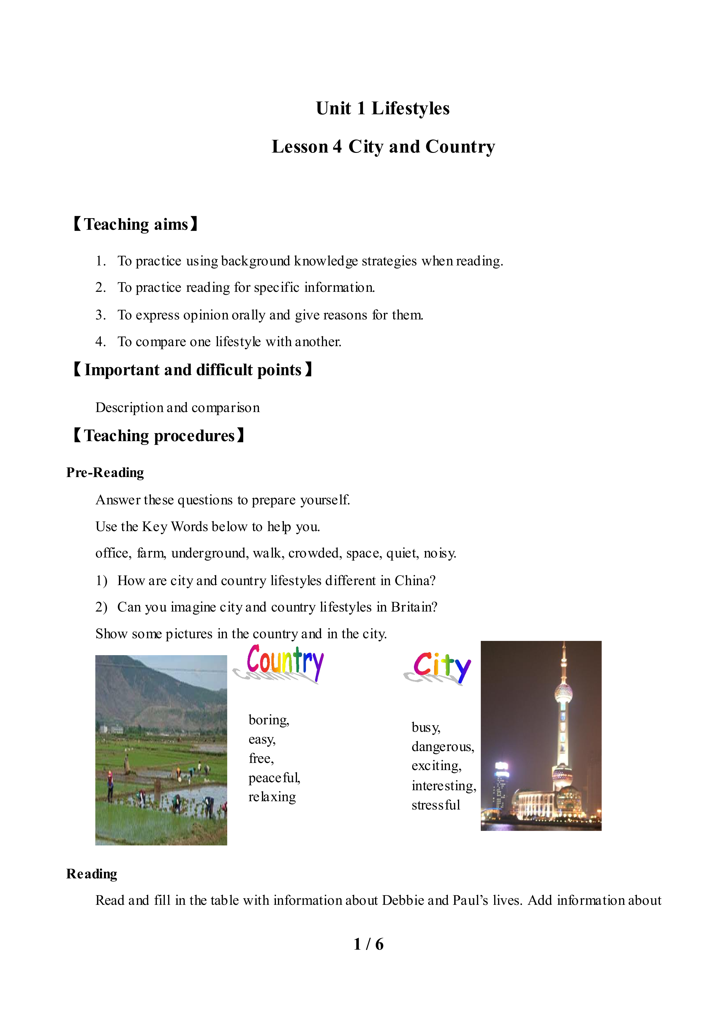 Lesson 4 City and Country_教案1