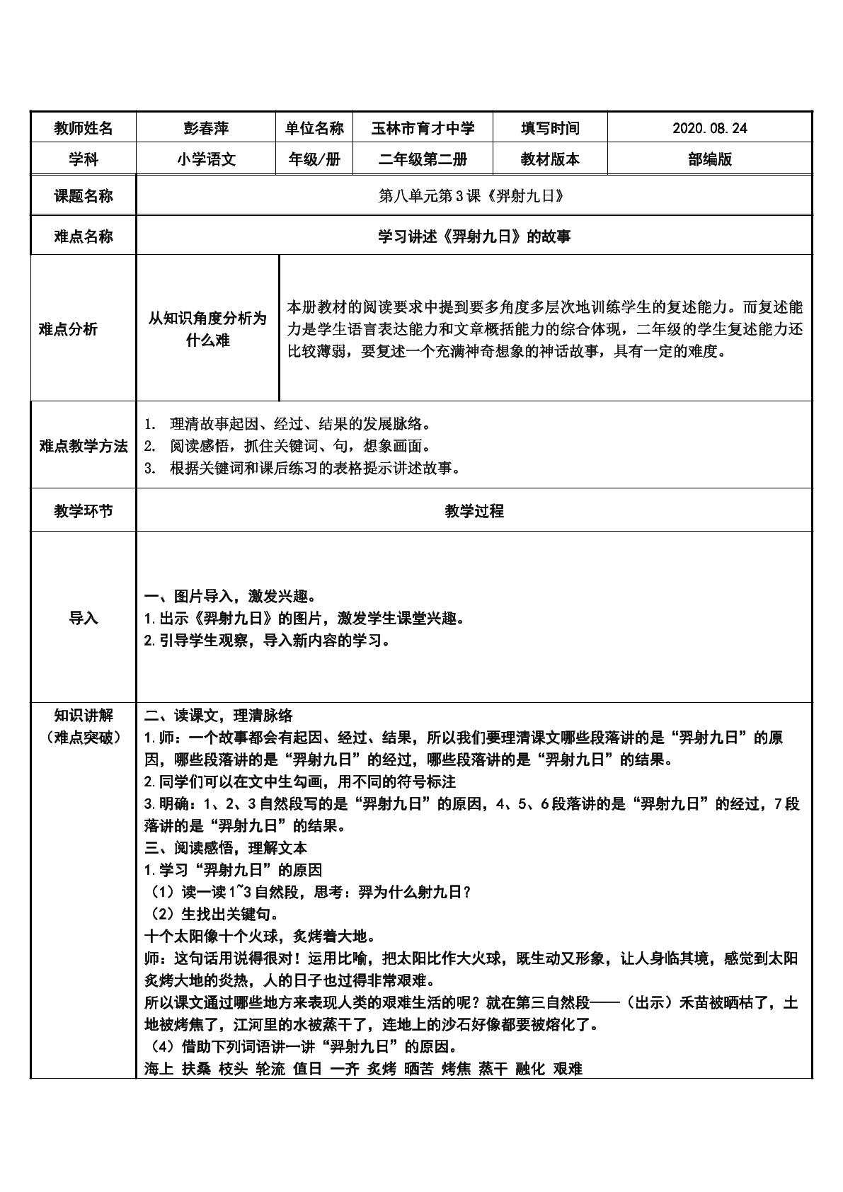 讲述羿射九日的故事