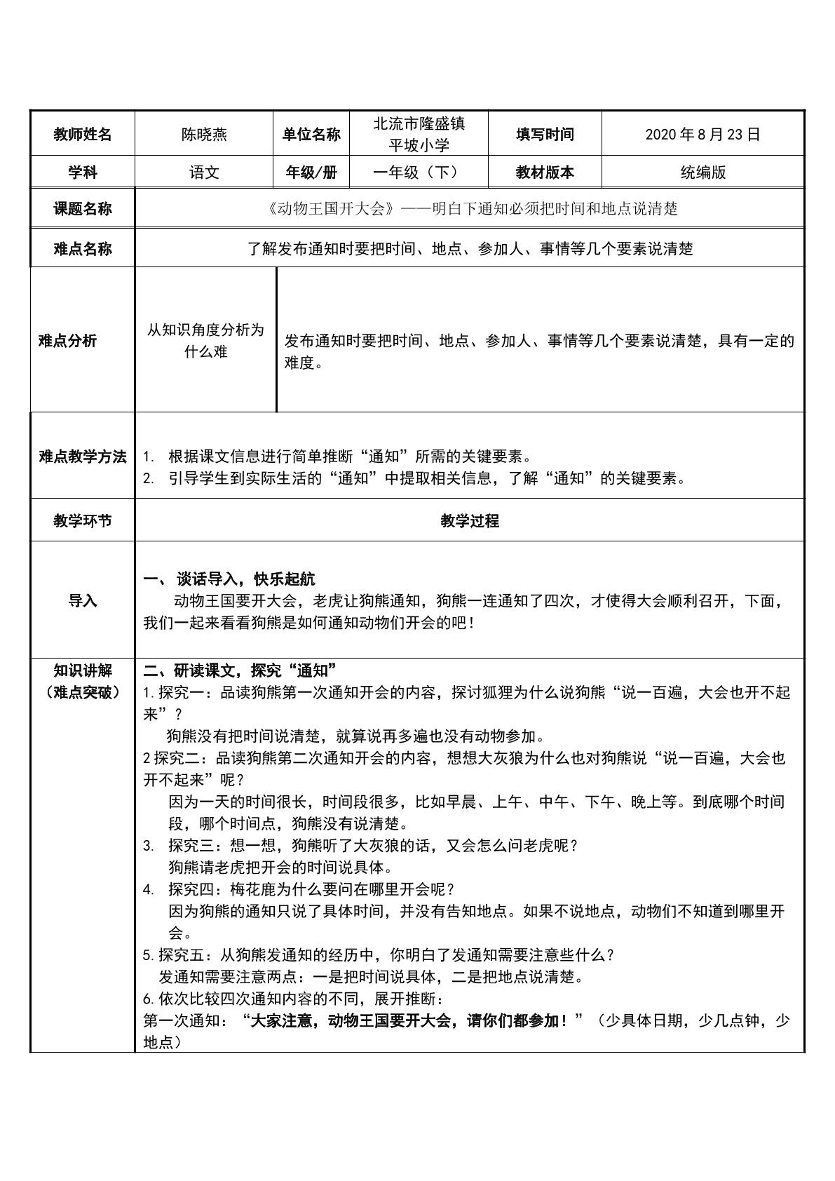 动物王国开大会---明白下达通知必须把时间和地点说清楚