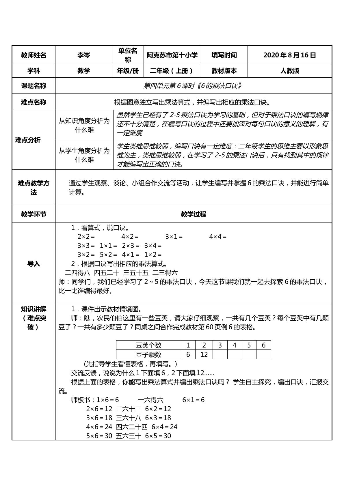 6的乘法口诀