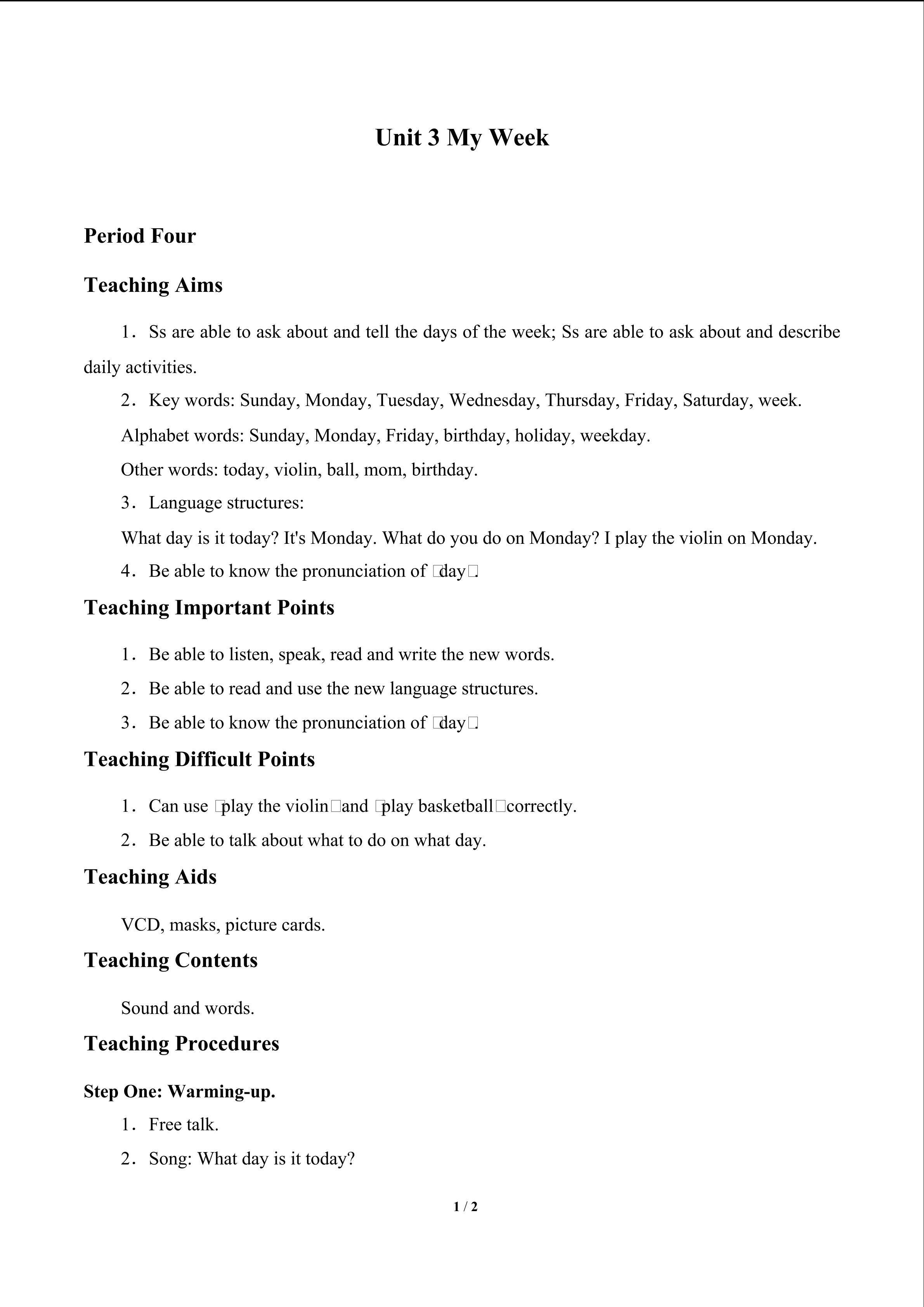 Unit 3 My Week_教案4
