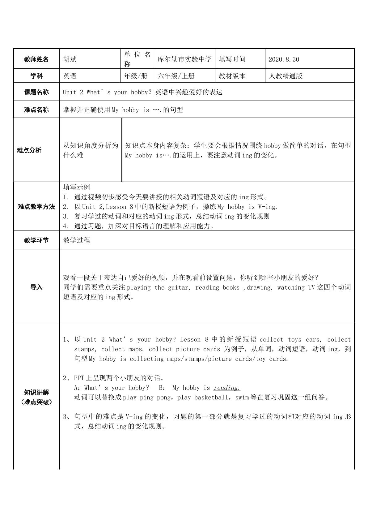 Unit 2 What’s your hobby？英语中兴趣爱好的表达