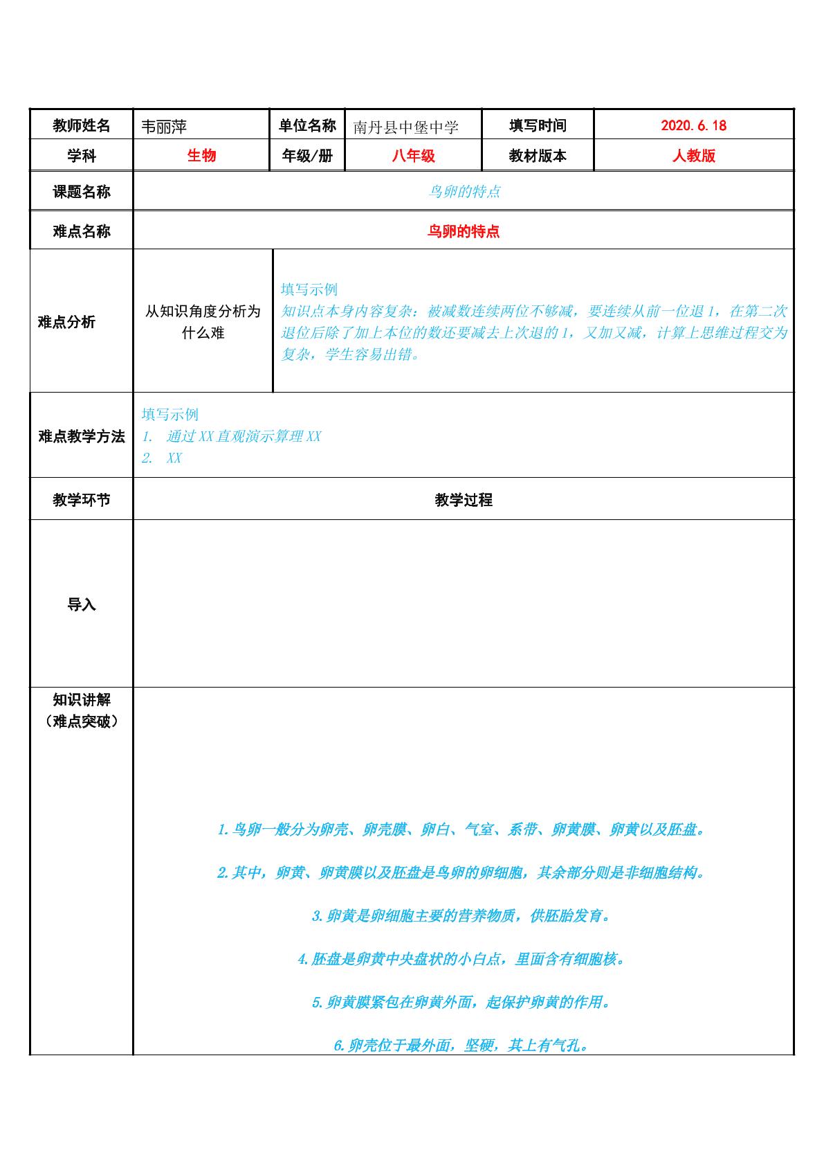 鸟卵的特点