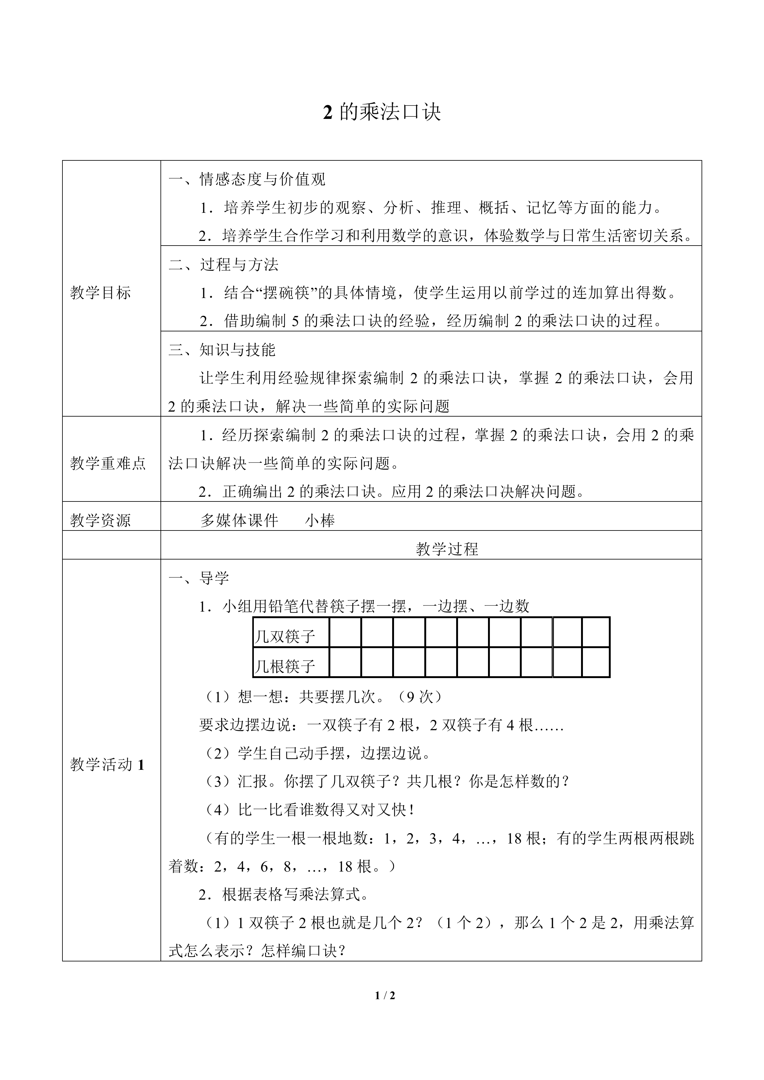 2的乘法口诀_教案1