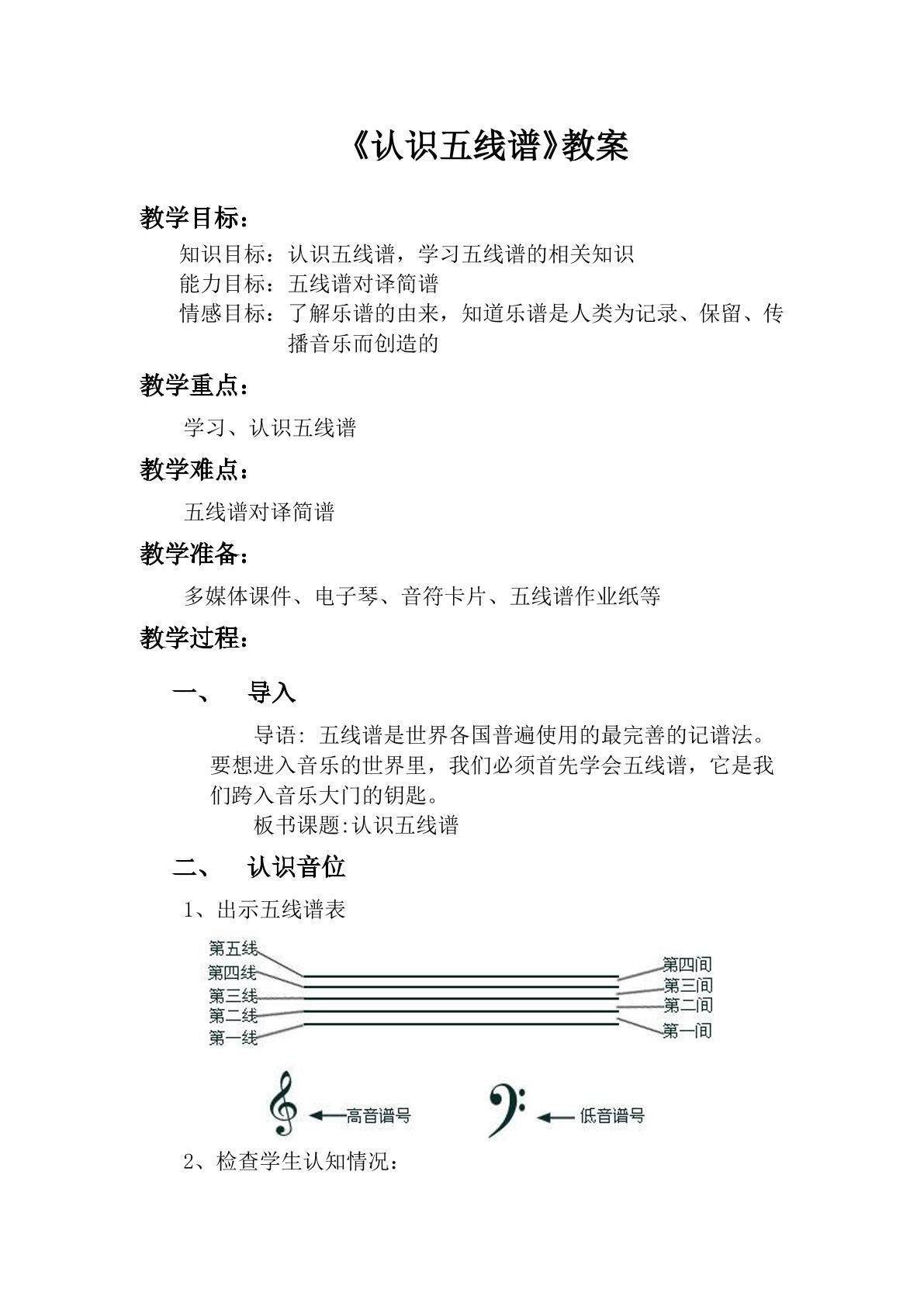 认识五线谱