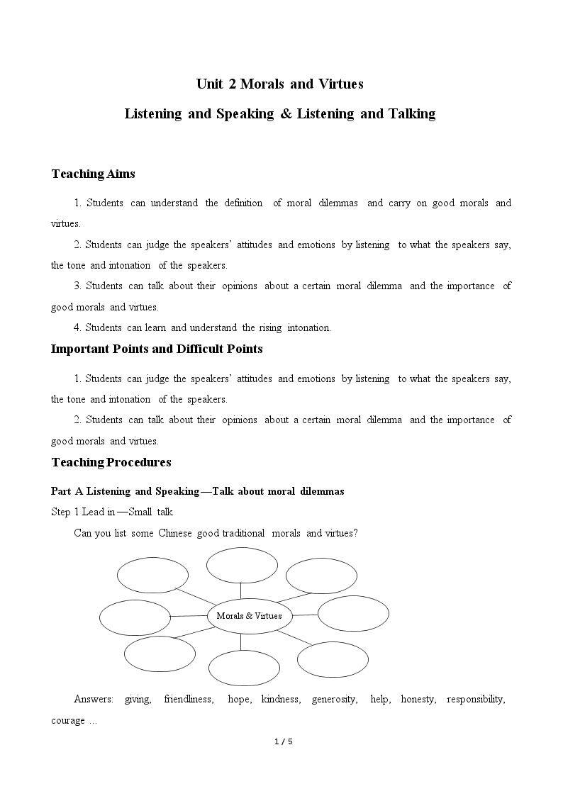 Unit 2 MORALS AND VIRTUES-Listening and Speaking & Listen and Talking