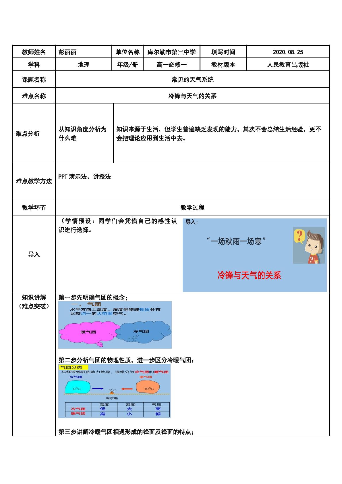 冷锋与天气的关系