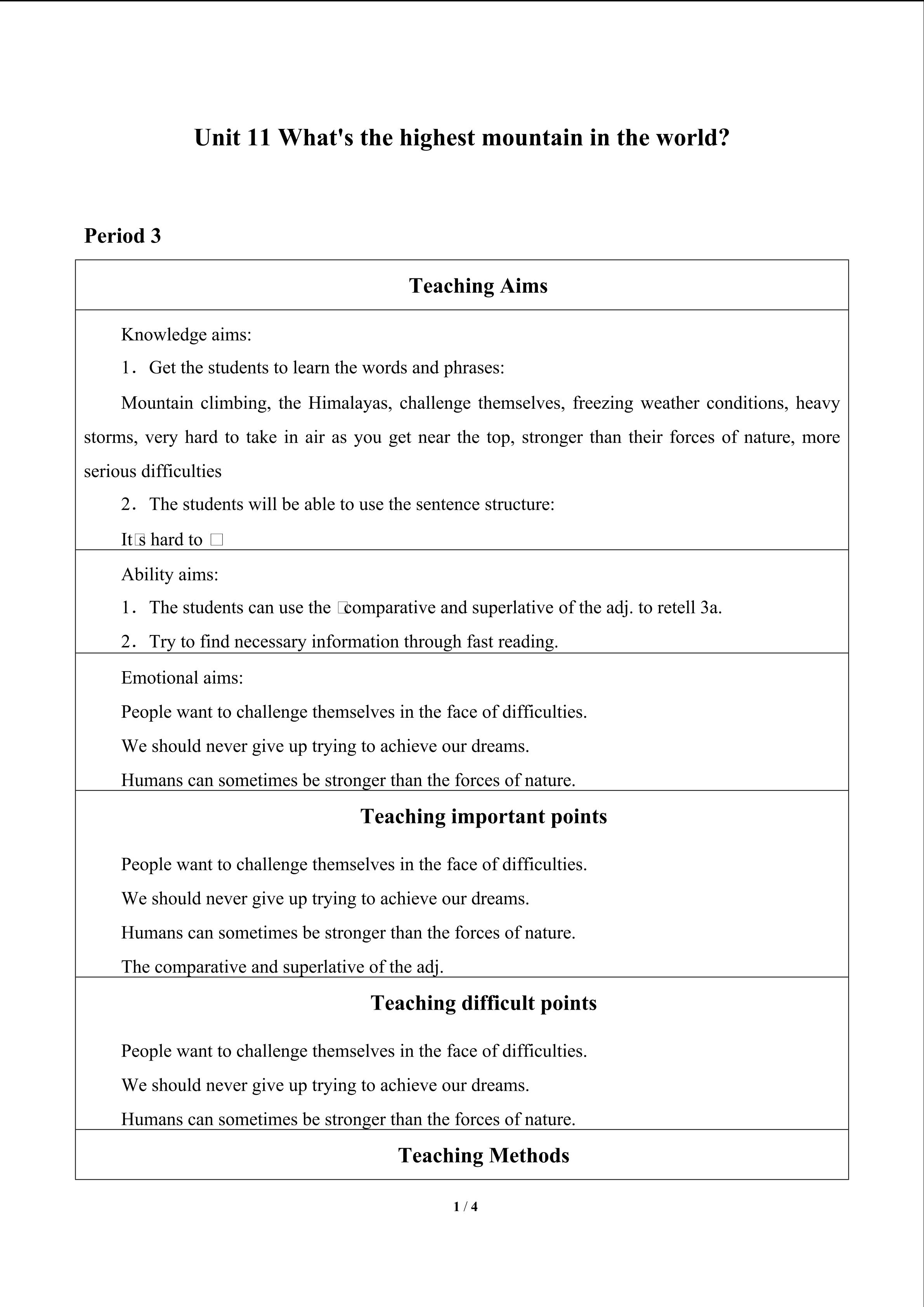 Unit 11   What's the highest mountain in the world?_教案3