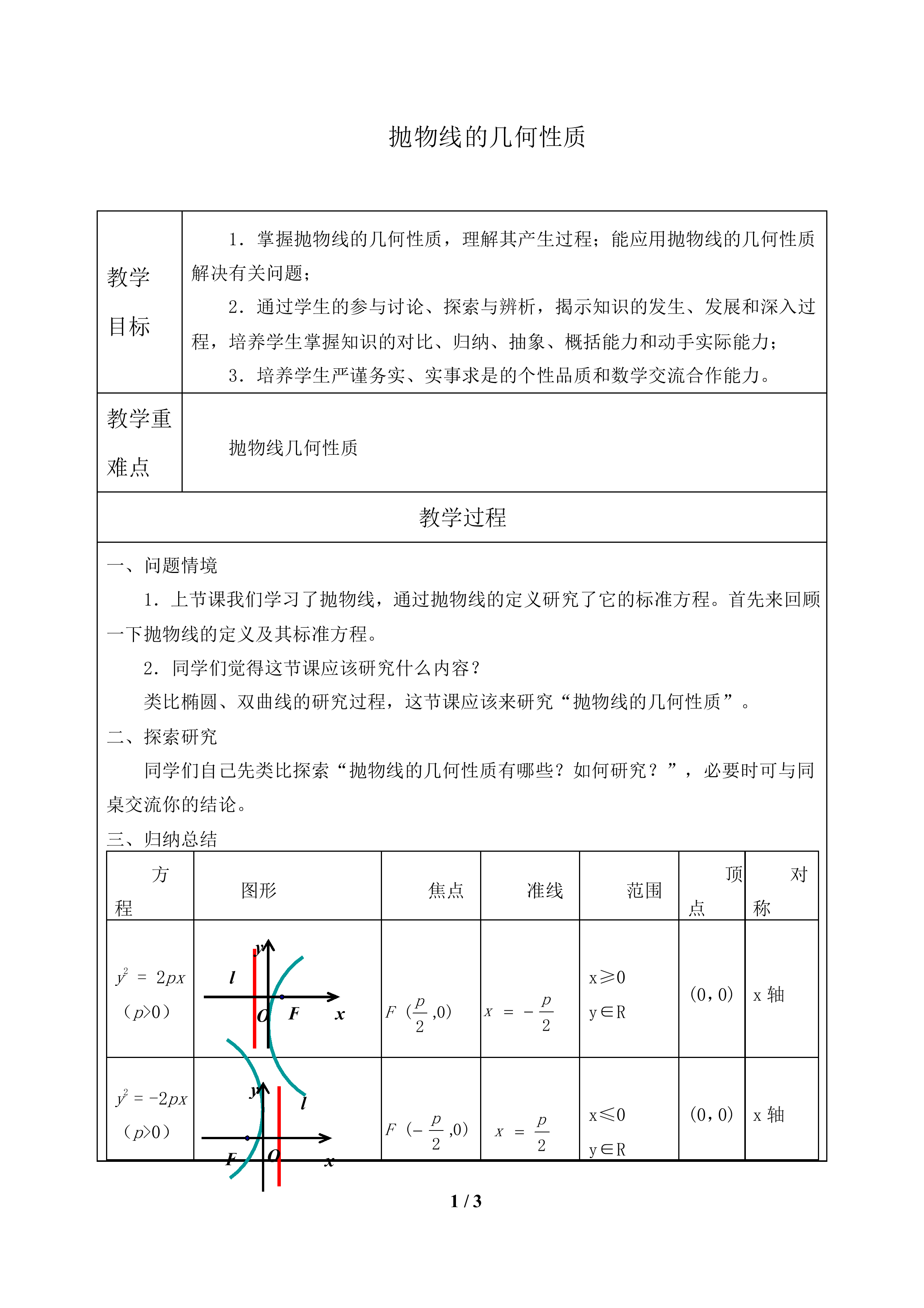 抛物线的几何性质_教案2