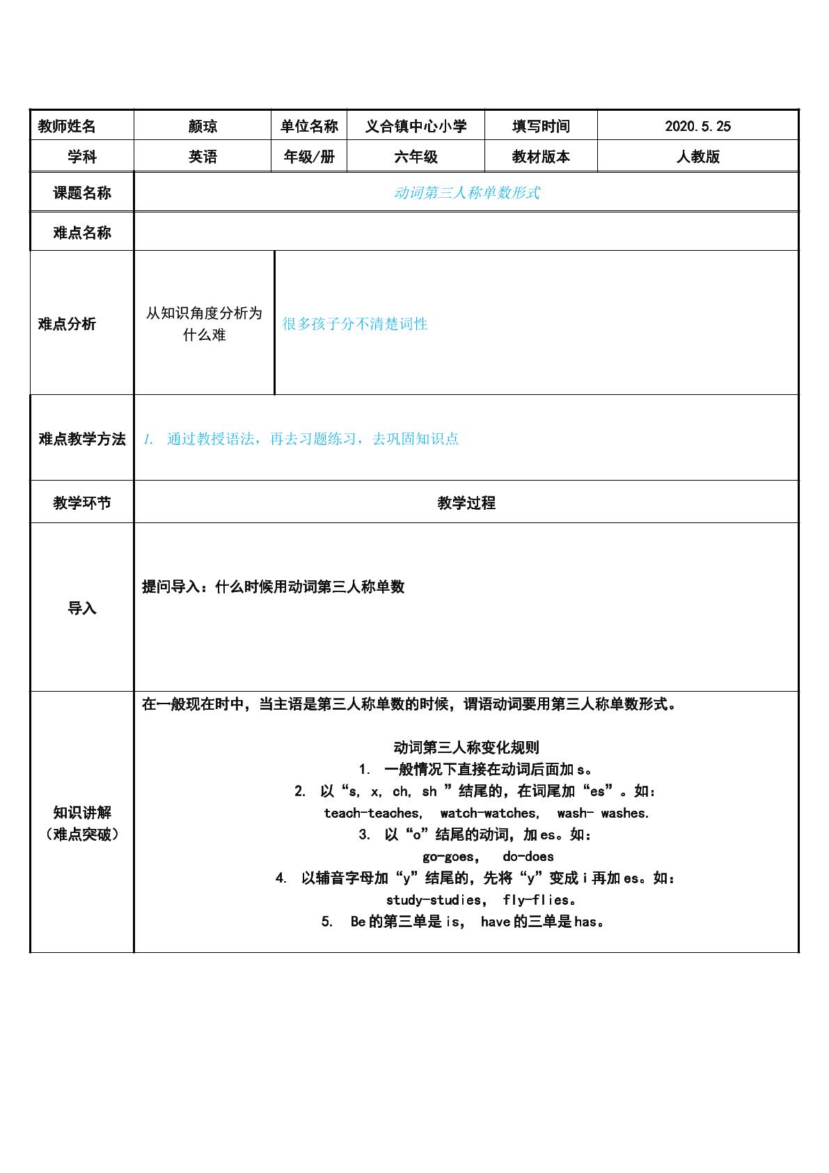 动词第三人称单数形式