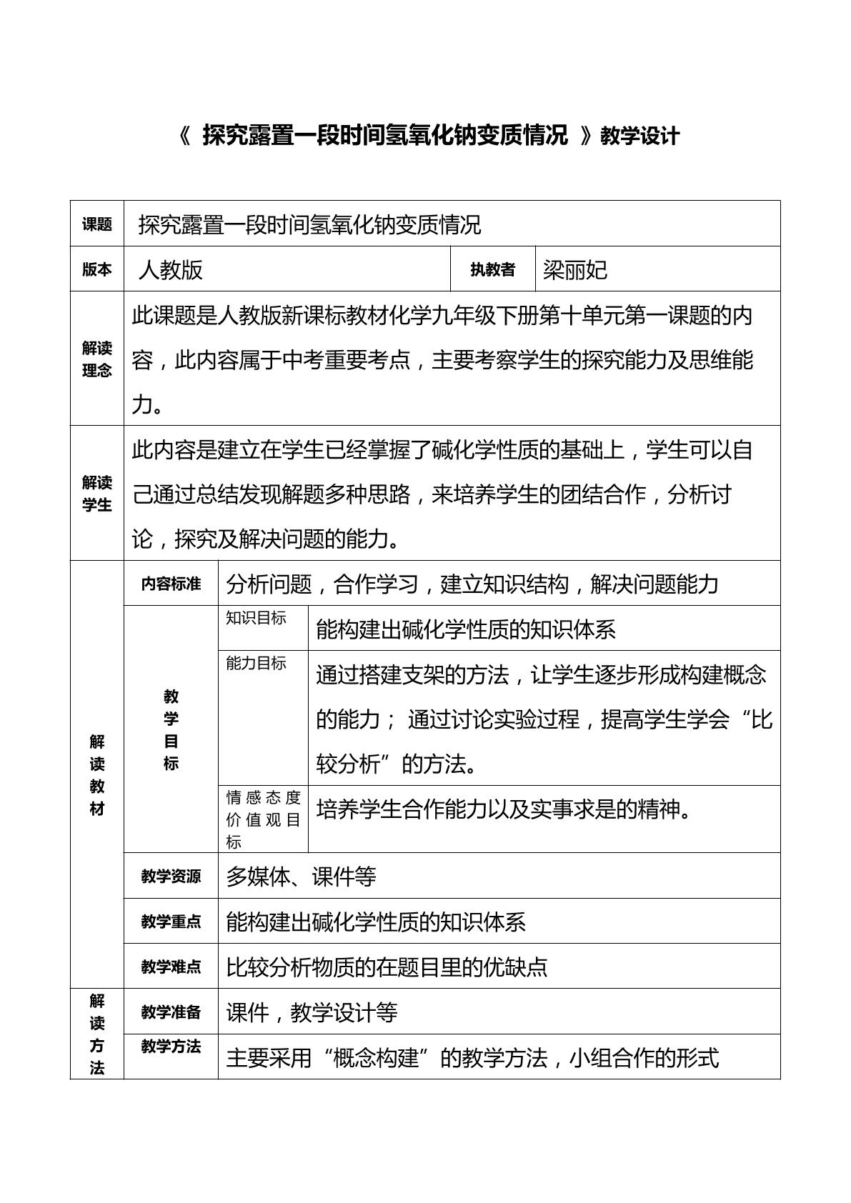 控究露置空气一段时间氢氧化钠变质情况