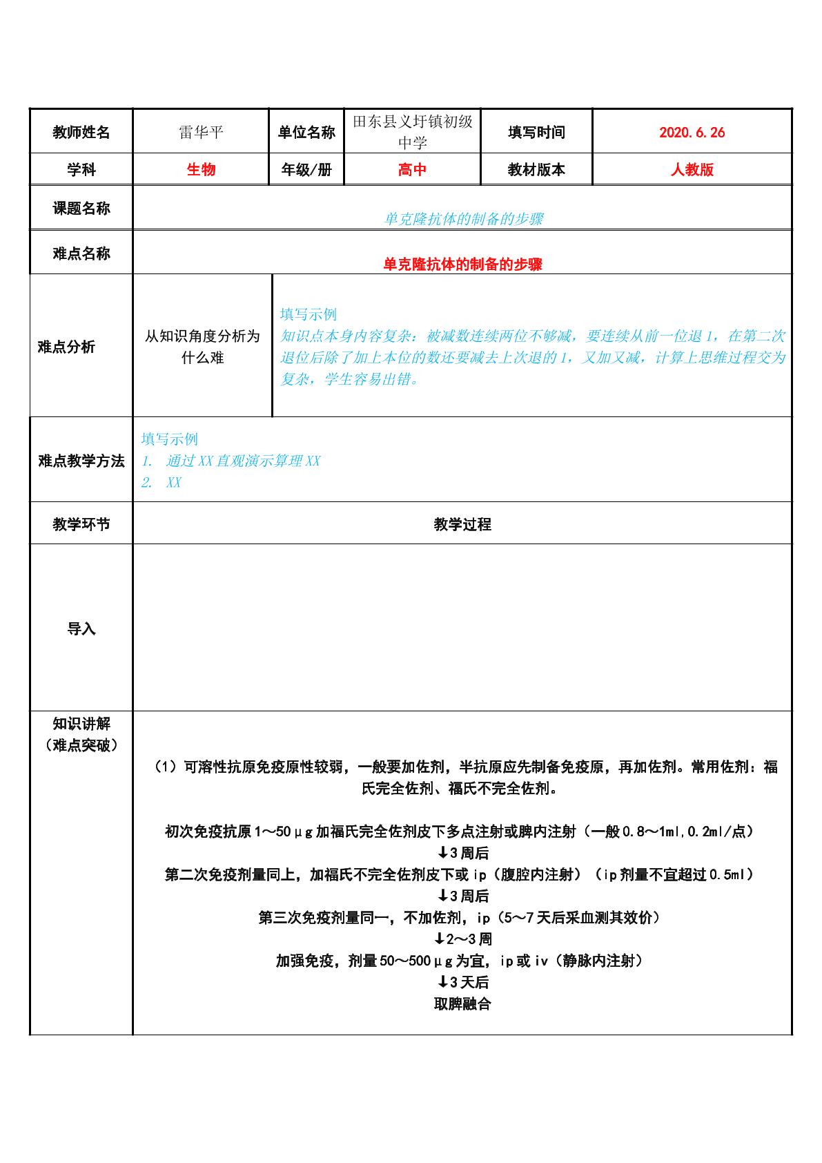 单克隆抗体的制备的步骤