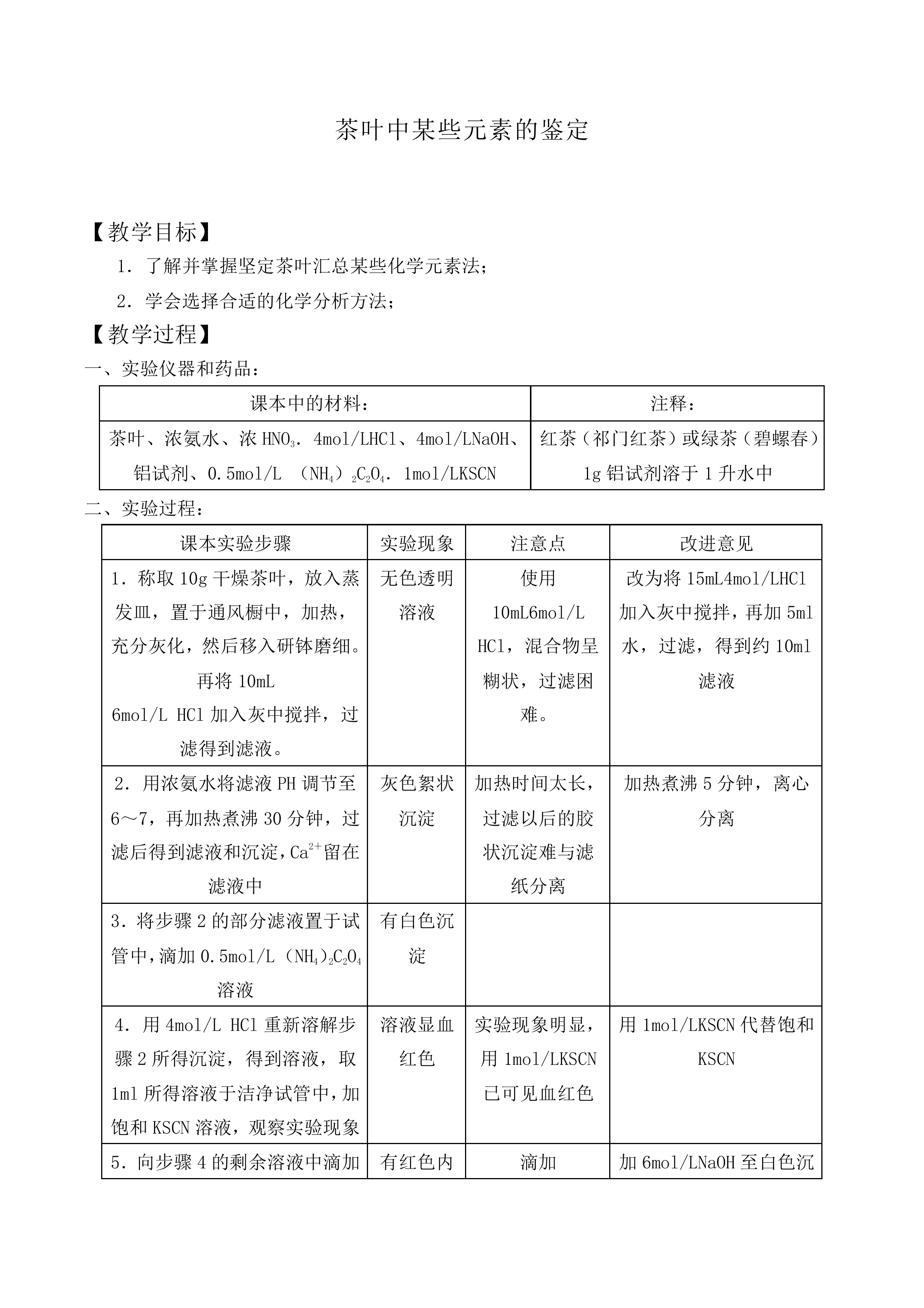 茶叶中某些元素的鉴定_教案1