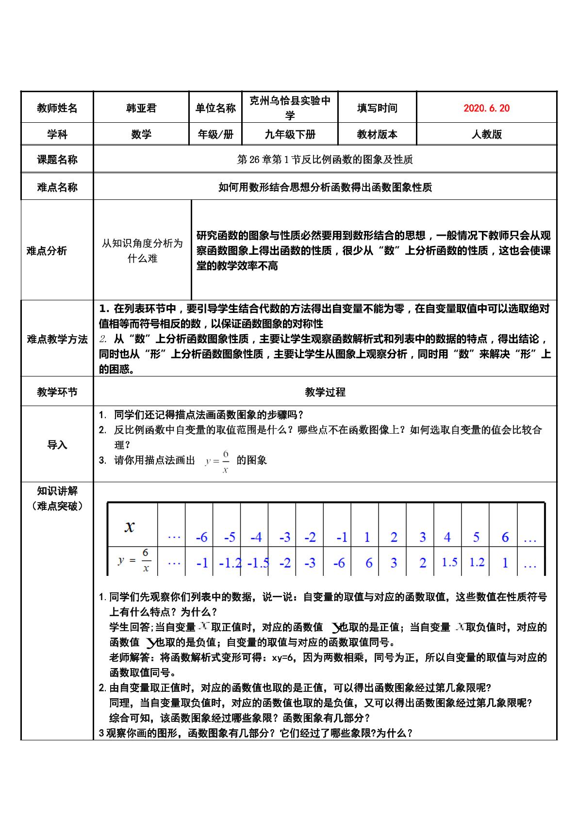 反比例函数的图象及性质