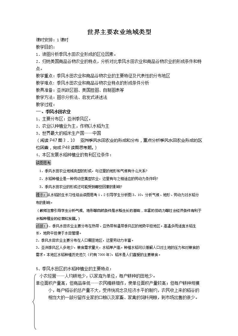 世界主要农业地域类型