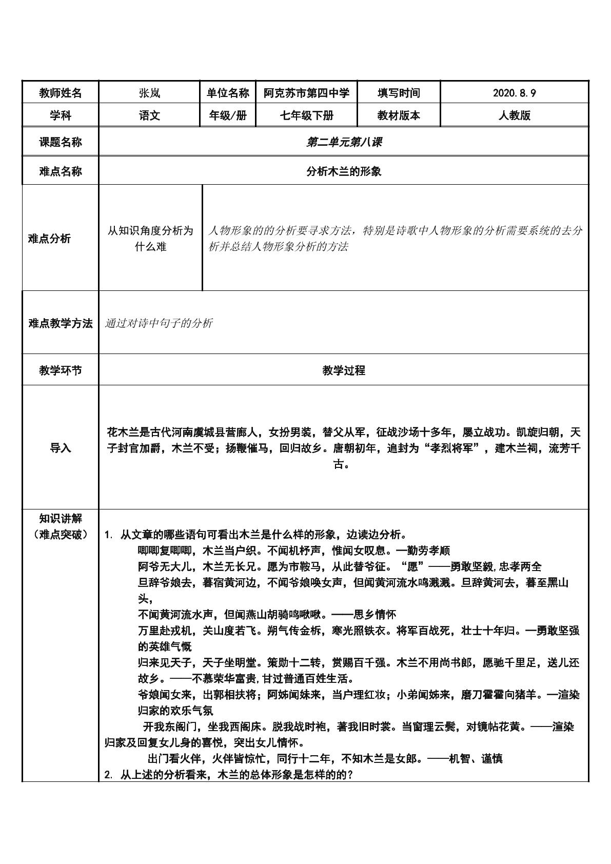 赏析木兰的人物形象