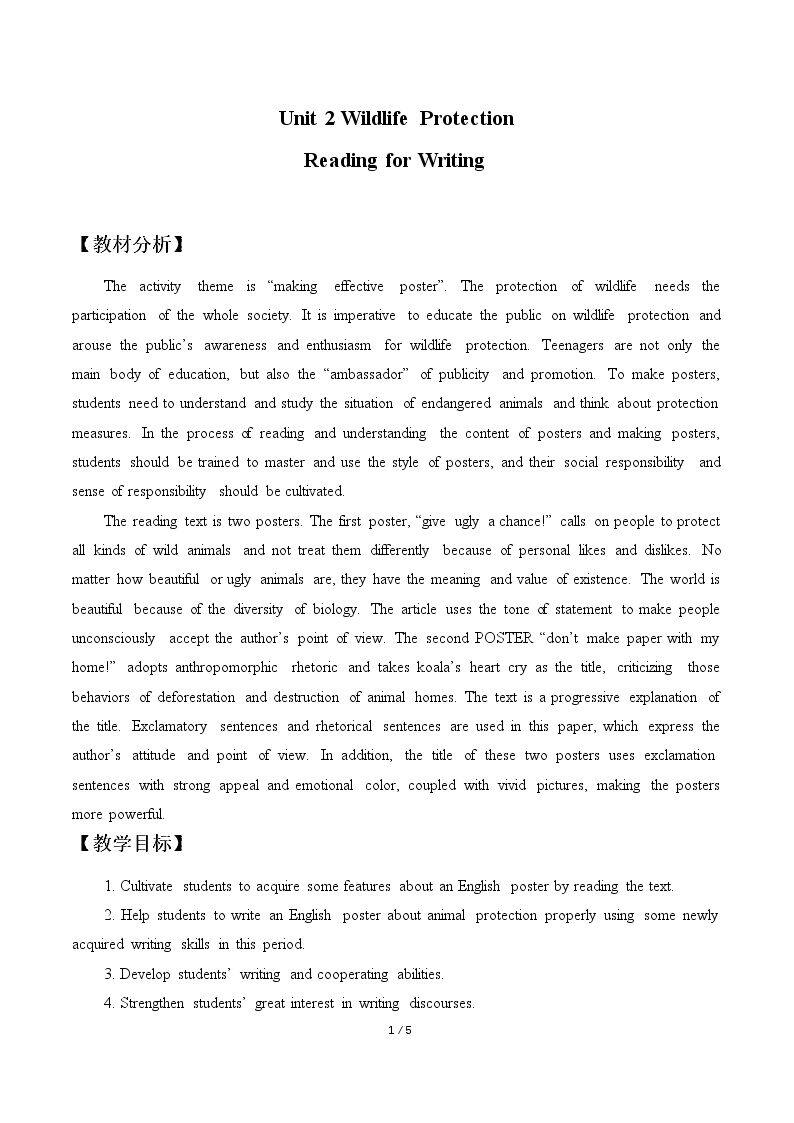 Unit 2 Wildlife protection-Reading for writing