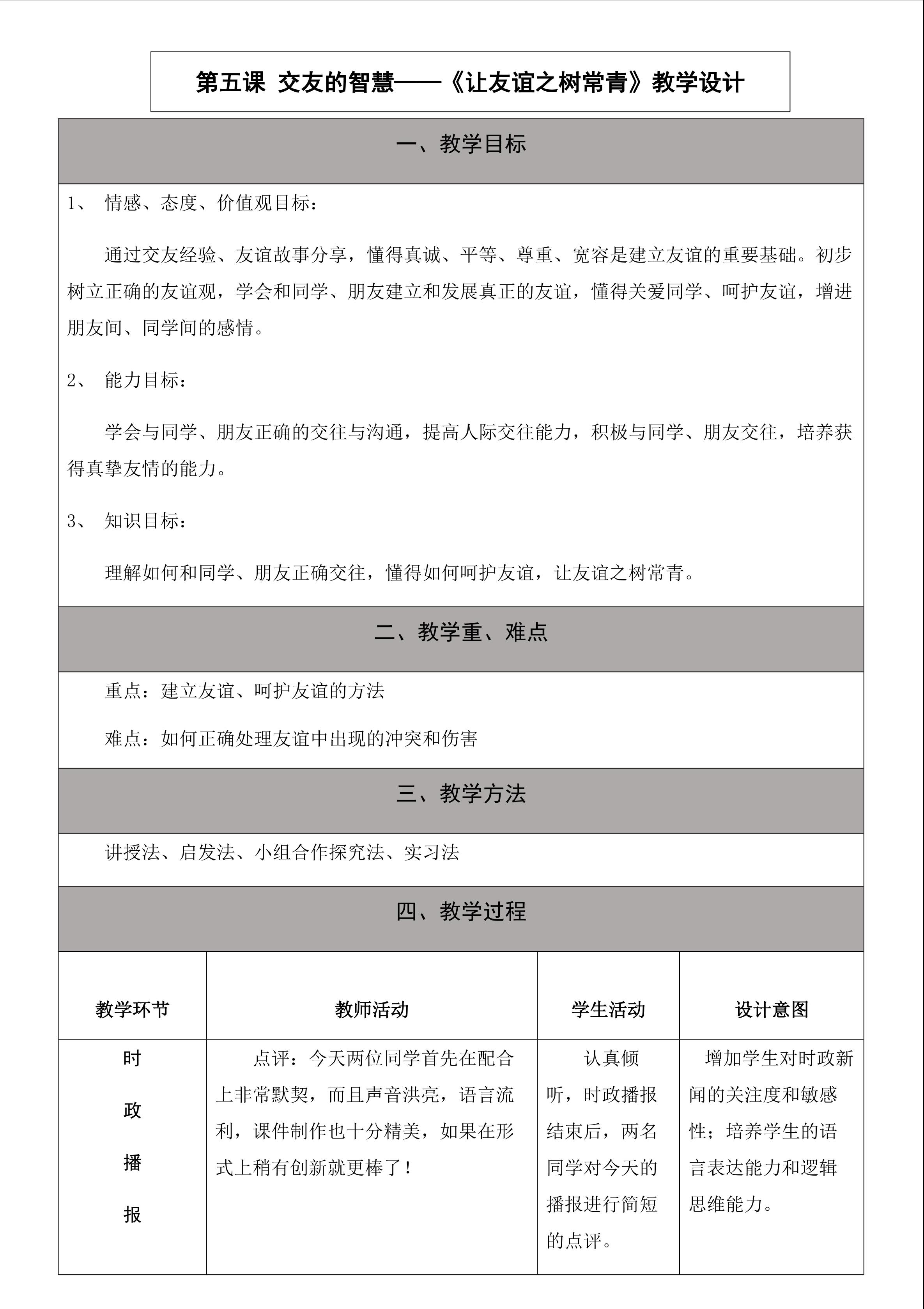 第二单元 第五课 第一框 让友谊之树常青