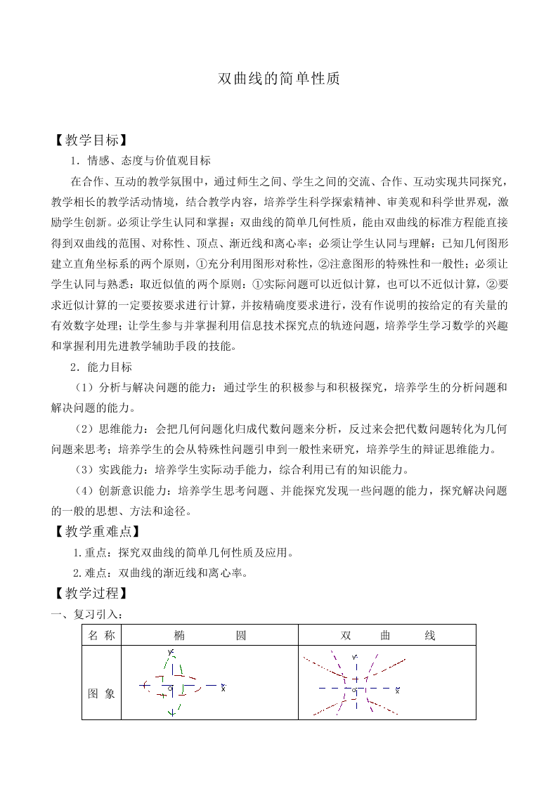 双曲线的简单性质_教案2