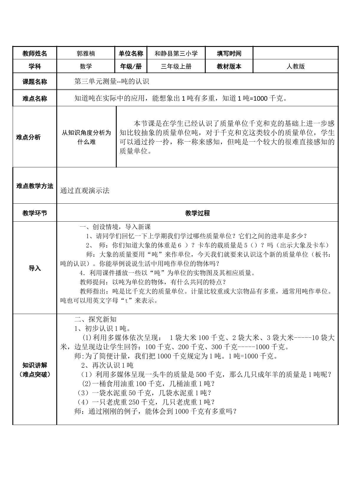 吨的认识