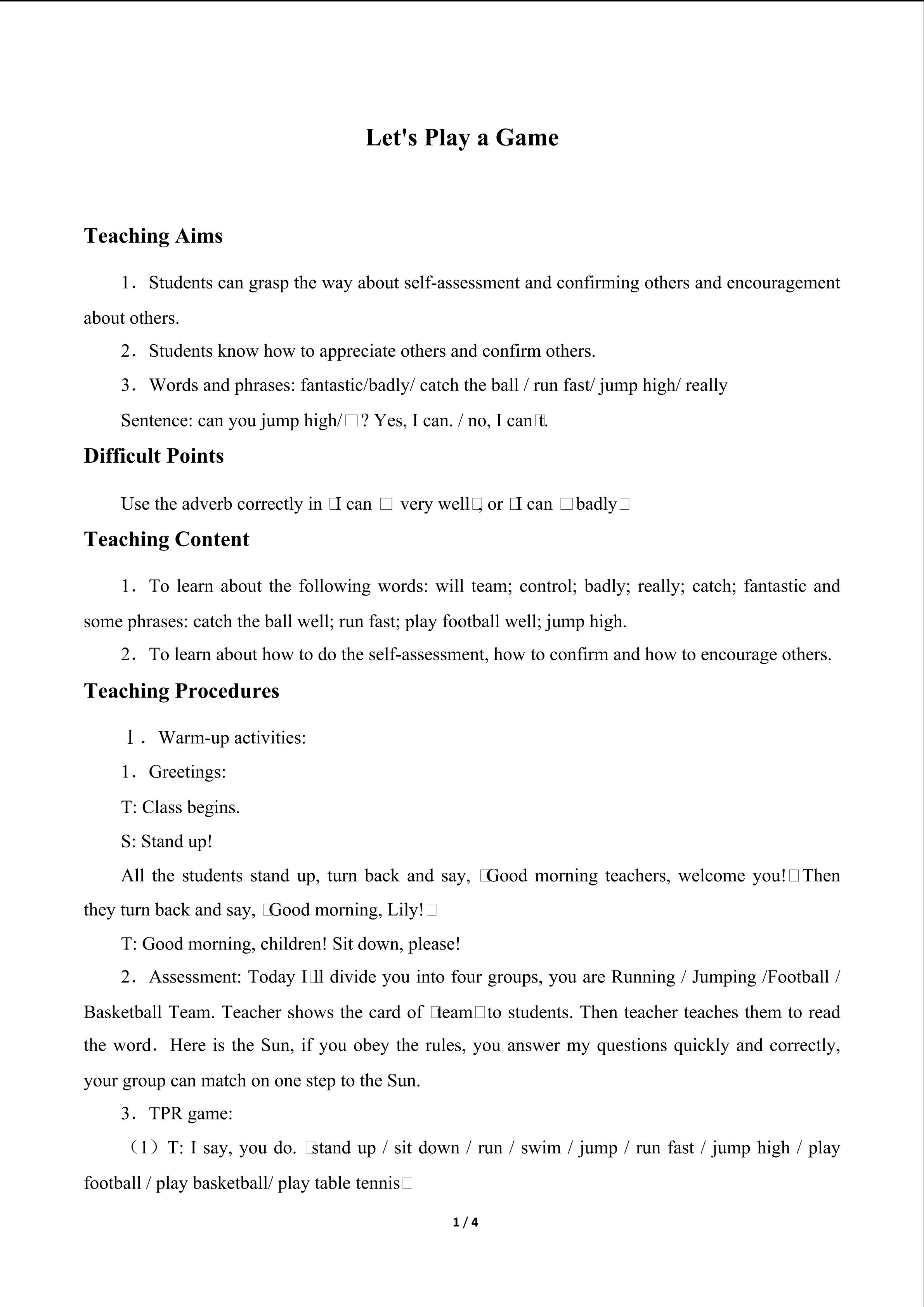 Lesson D  Let's Play a Game._教案1