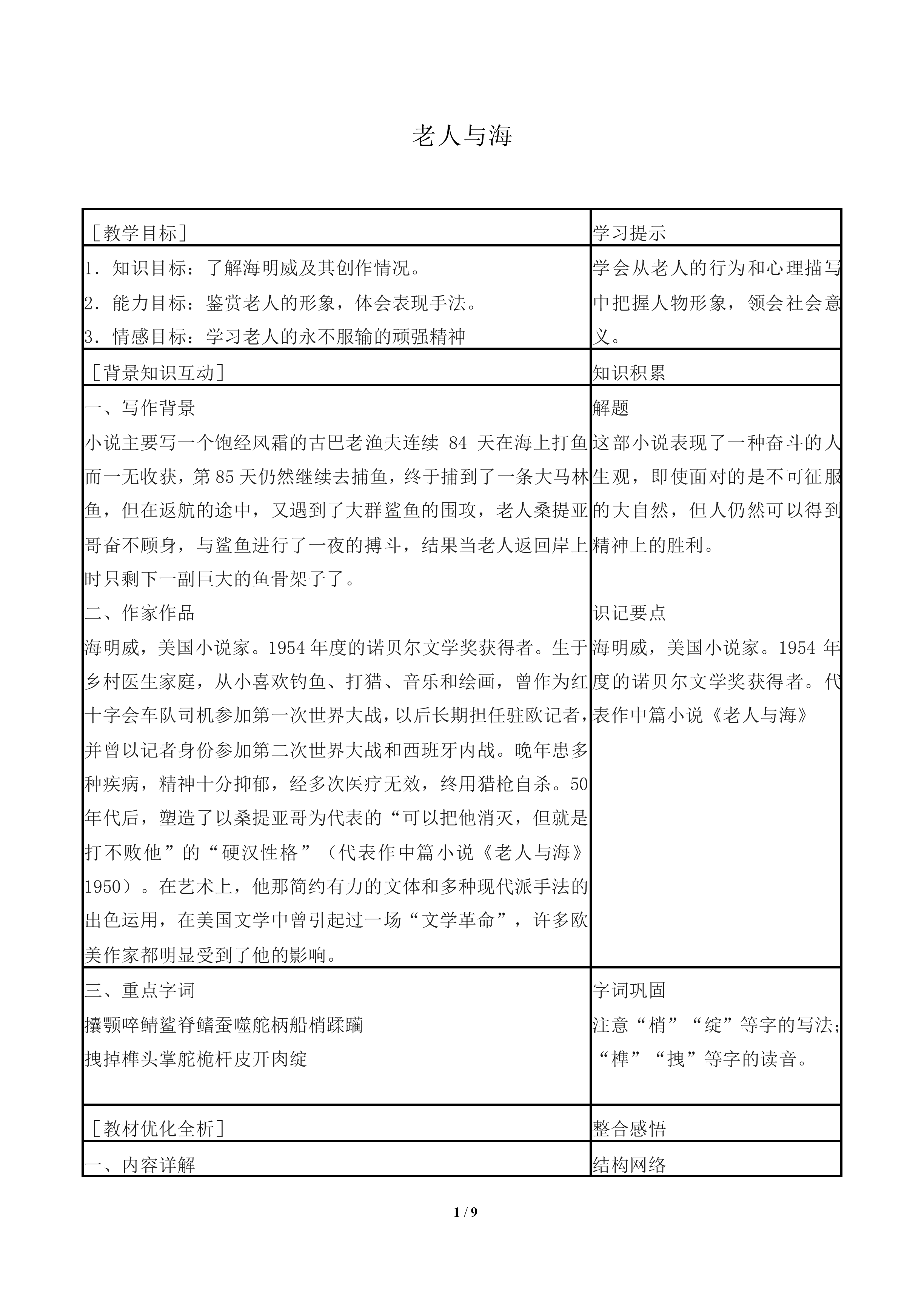 老人与海（节选）_教案1