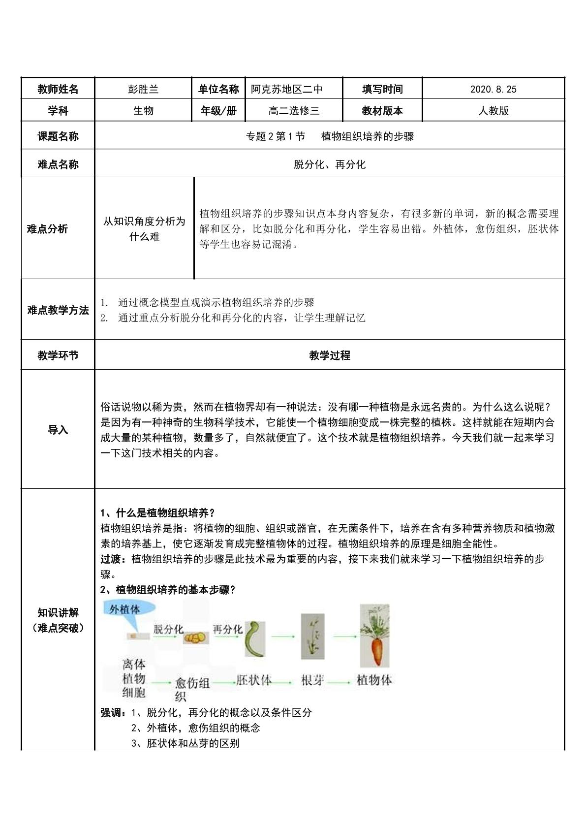 植物组织培养的步骤