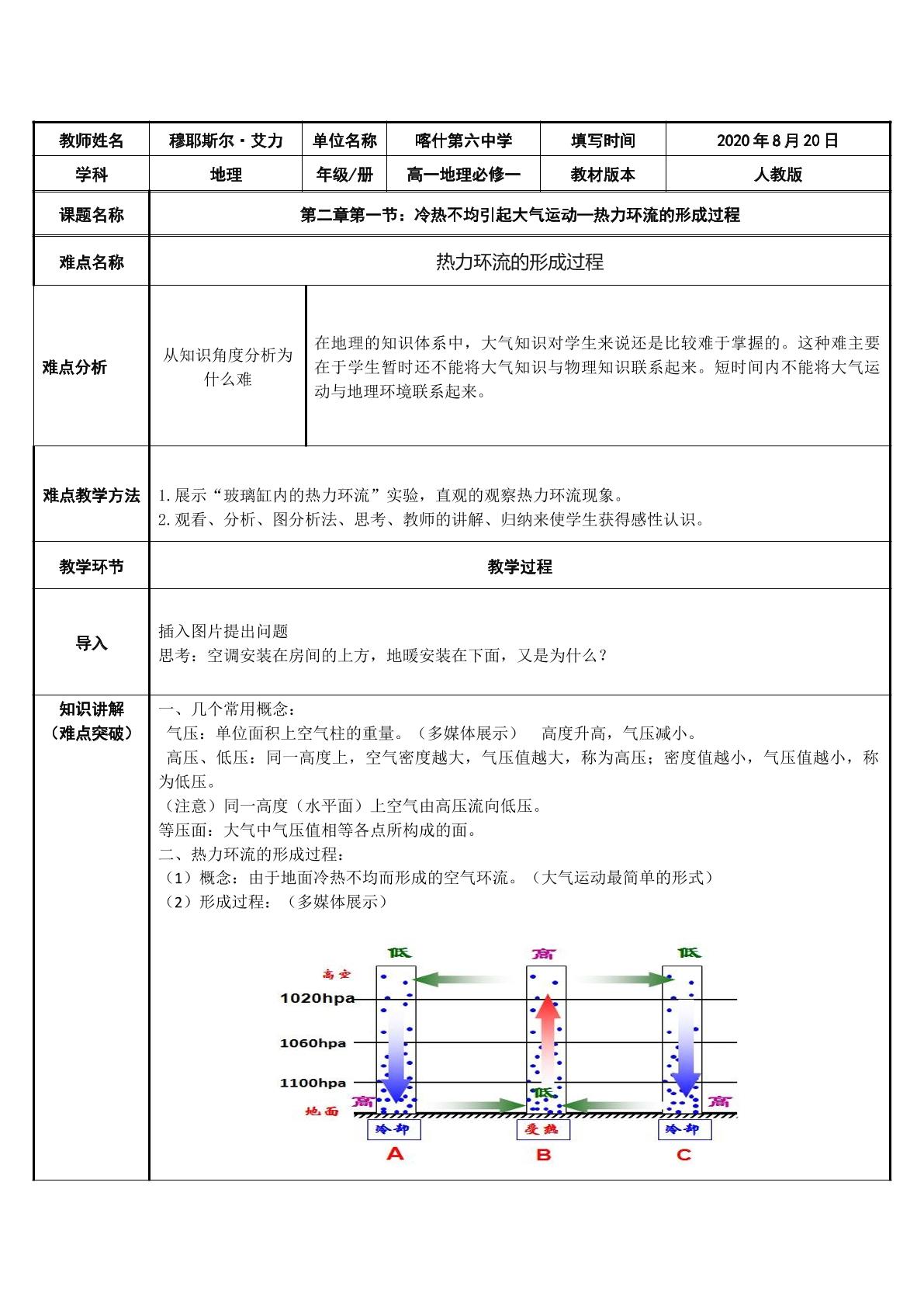 热力环流的形成过程