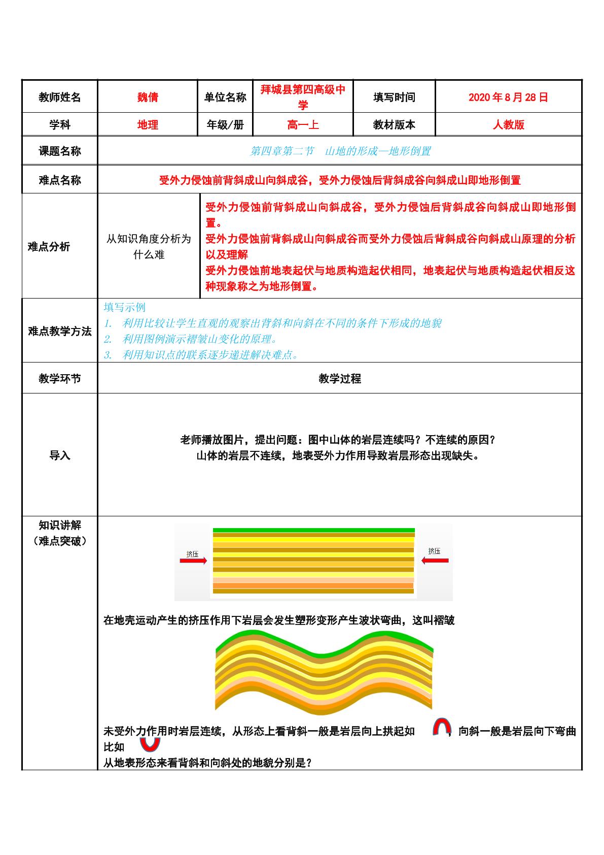 山地的形成—地形倒置