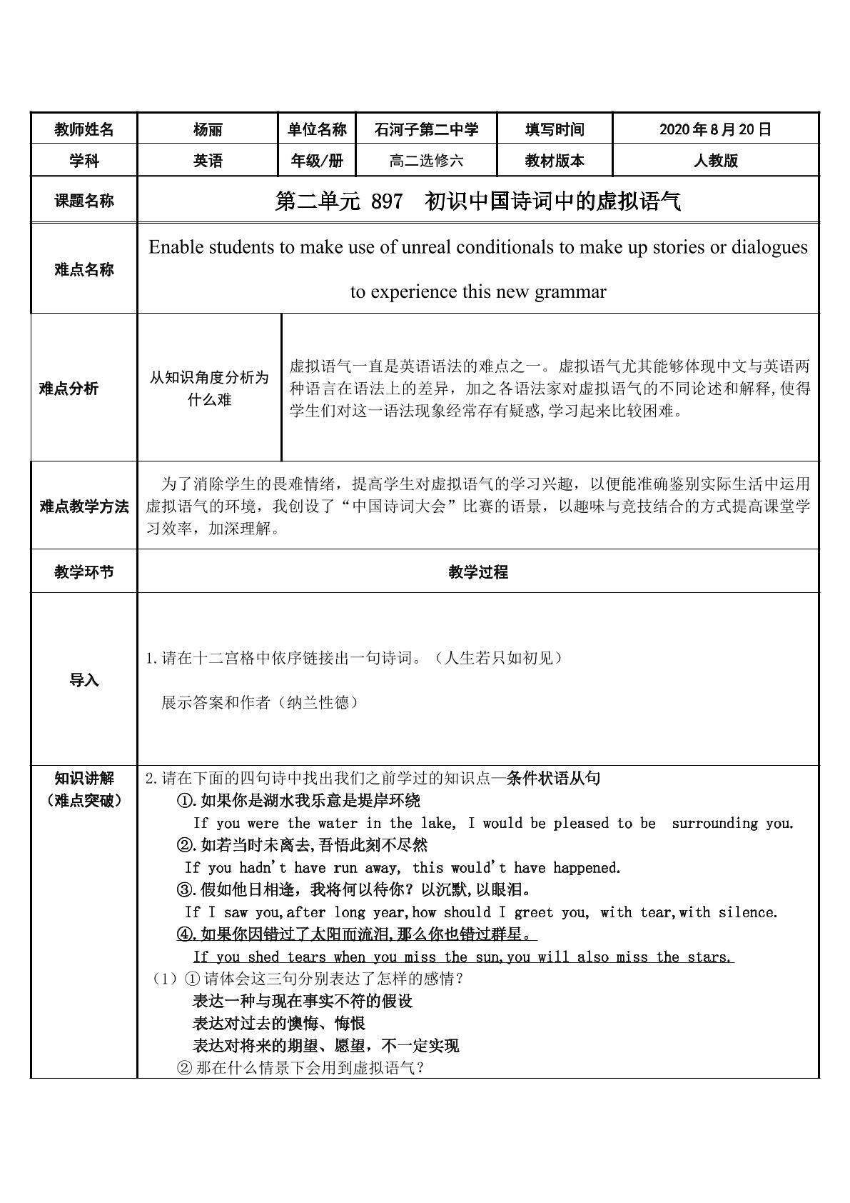 初识中国诗词中的虚拟语气