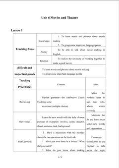Unit 6 Movies and Theatre_教案1