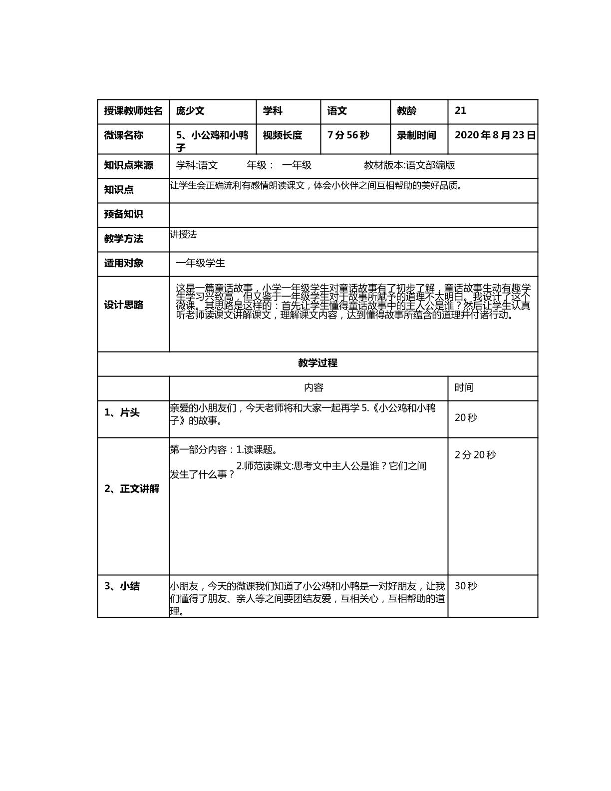 小公鸡和小鸭子