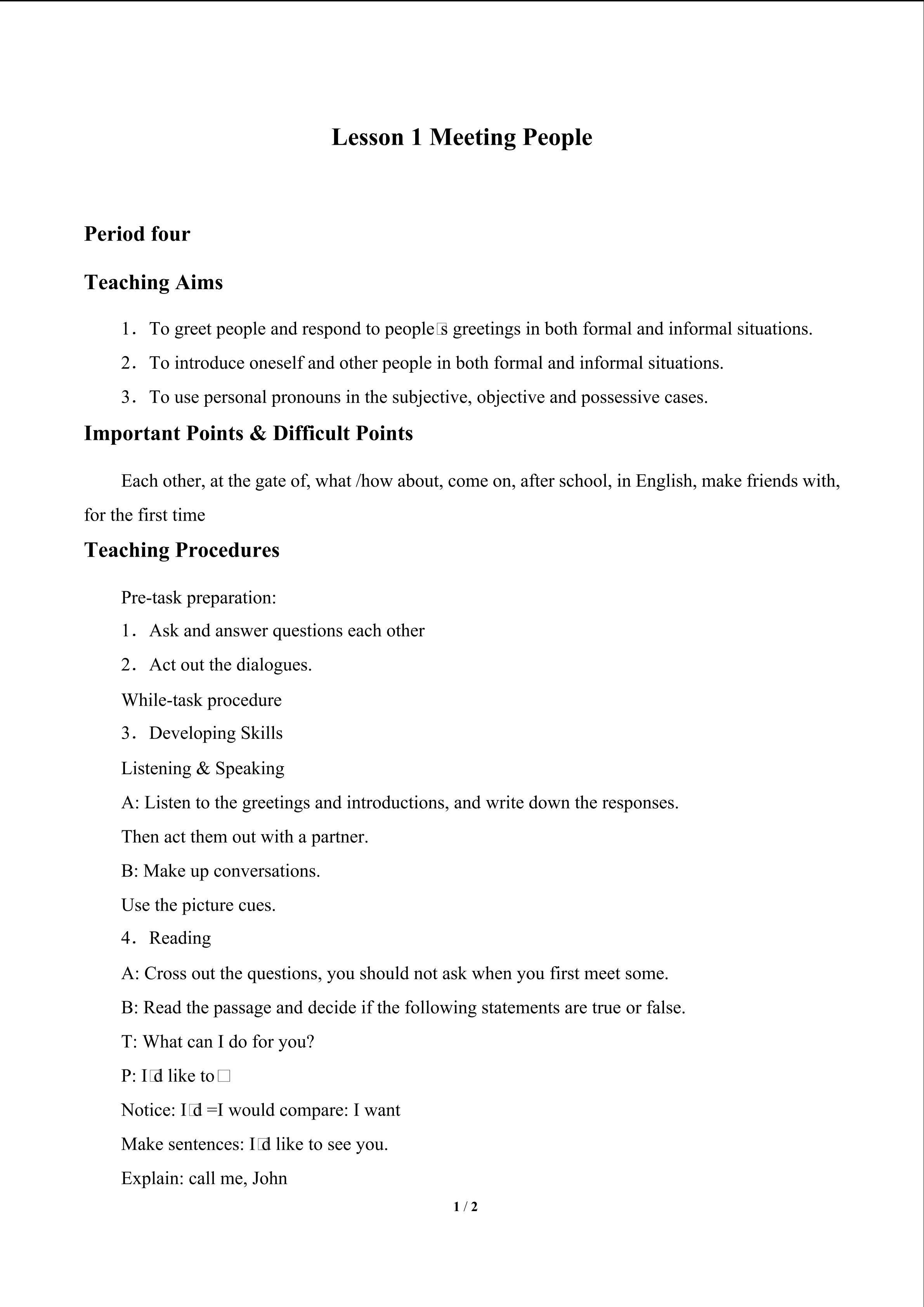 Lesson 1 Meeting People_教案4