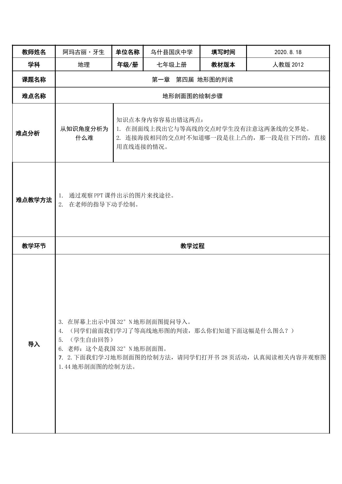 地形剖面图的绘制方法