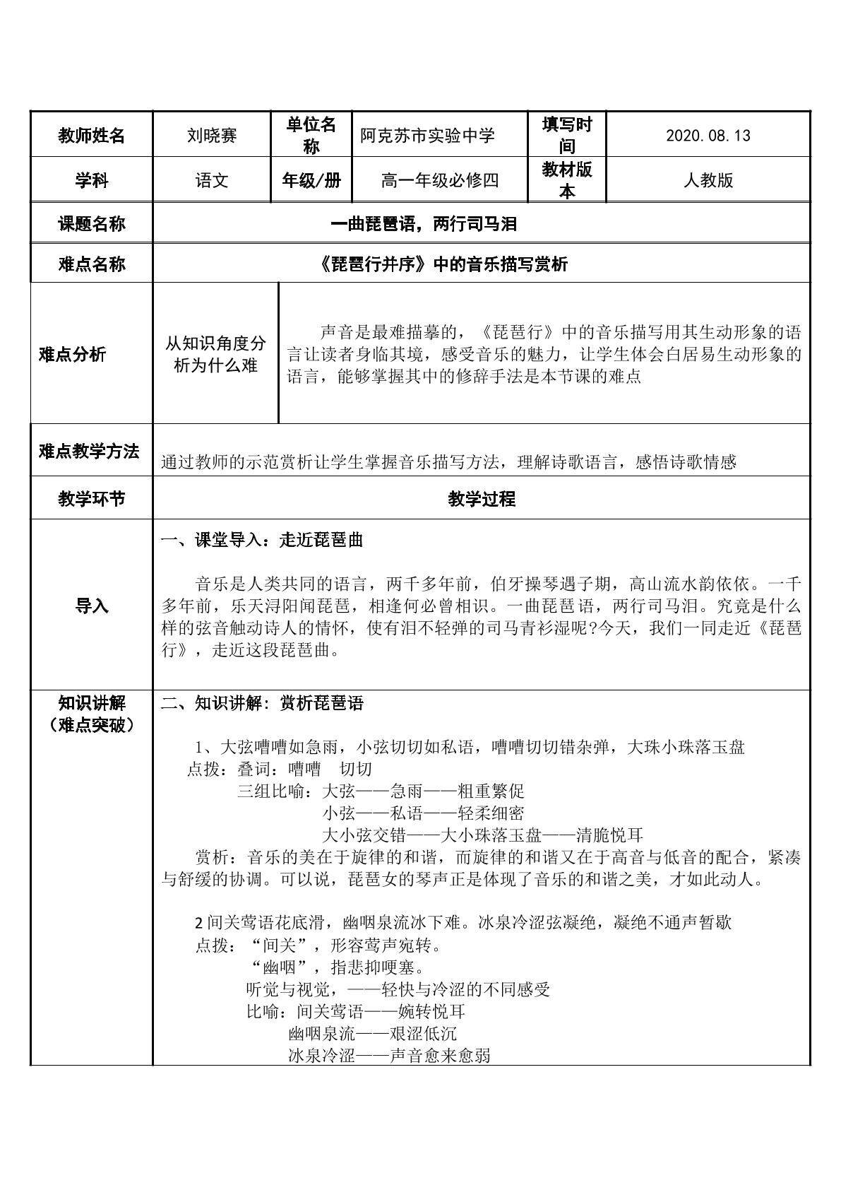 一曲琵琶语，两行司马泪