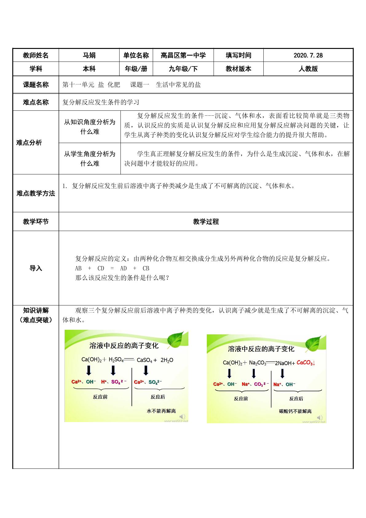 复分解反应发生的条件