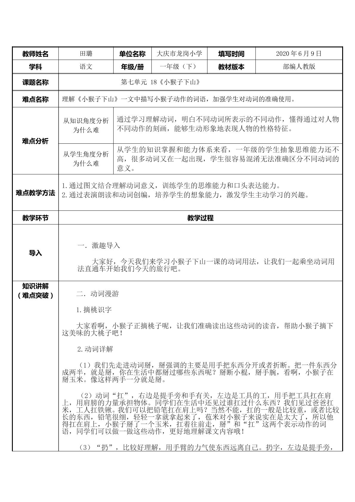 小猴子下山——动词用法直通车