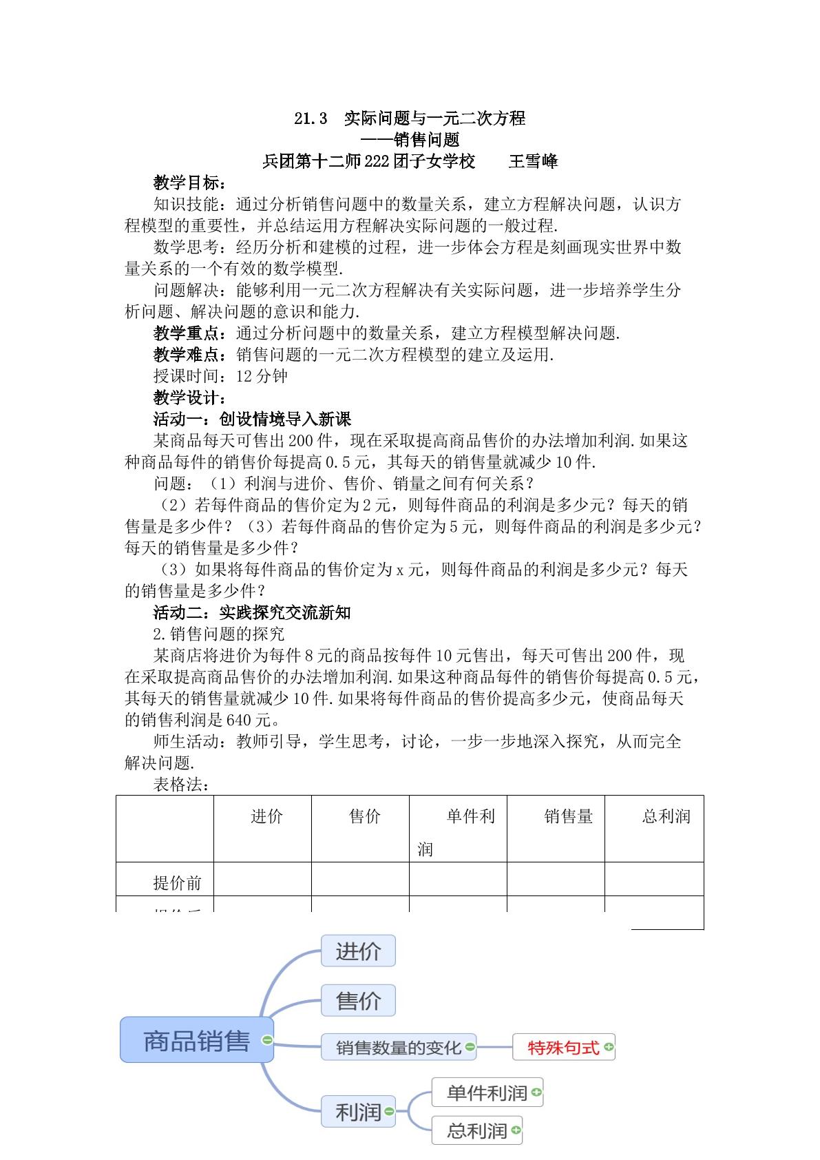 一元二次方程解商品销售问题