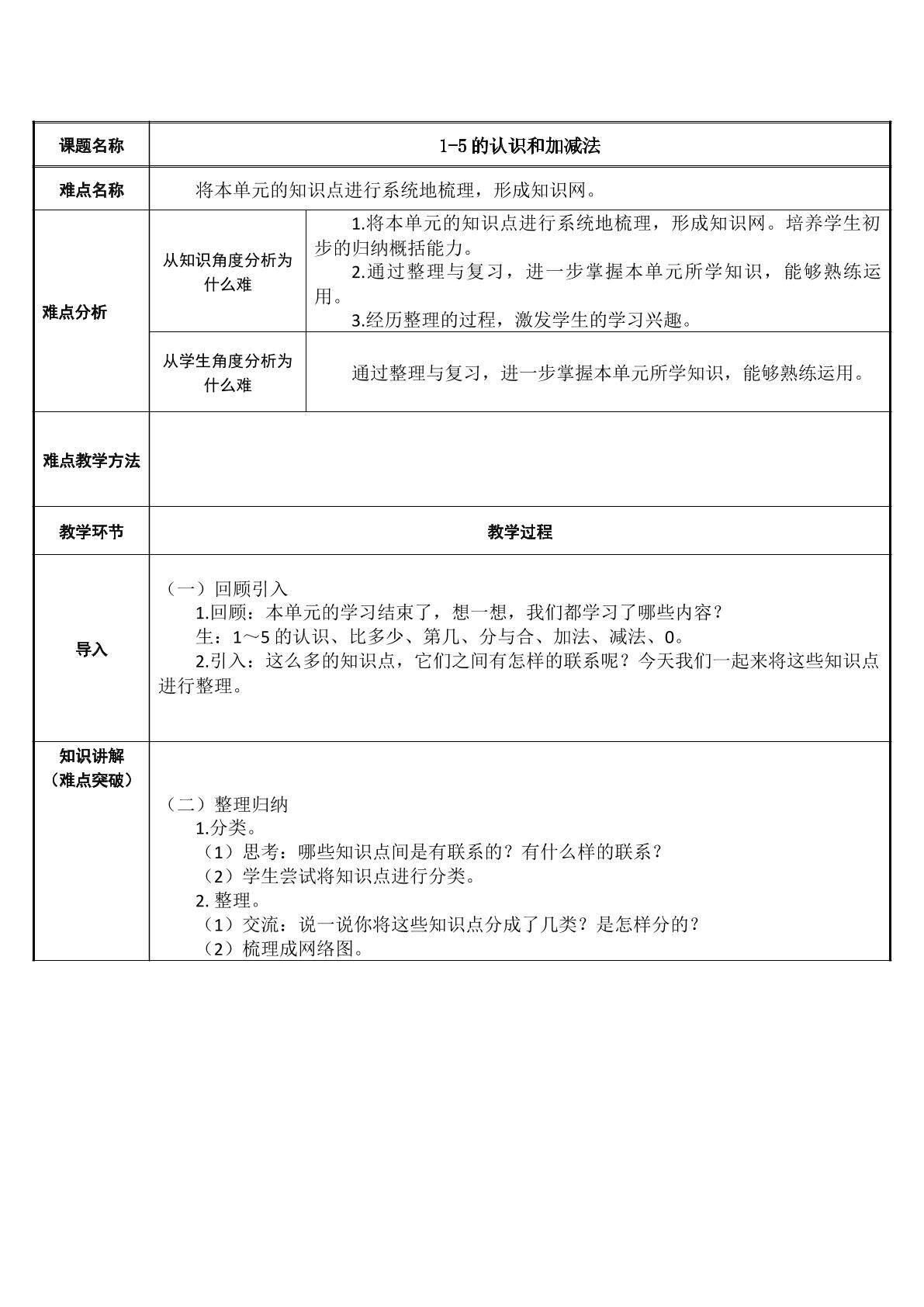 1-5的认识和加减法
