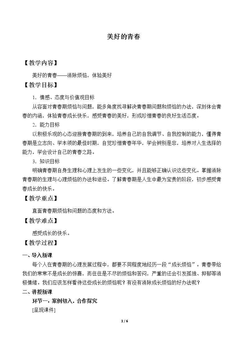 美好的青春_教案2