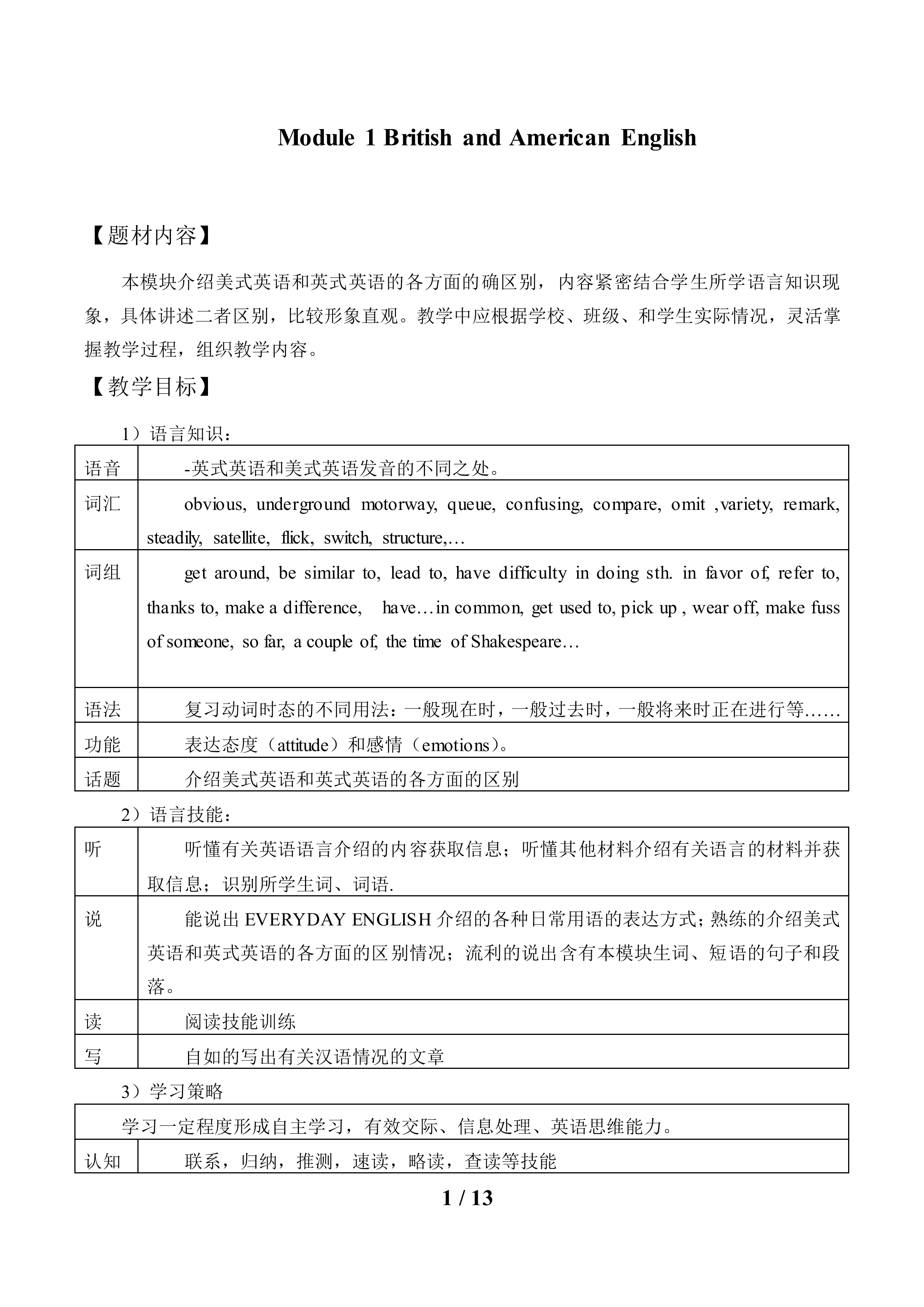 Module 1 British and American English _教案1