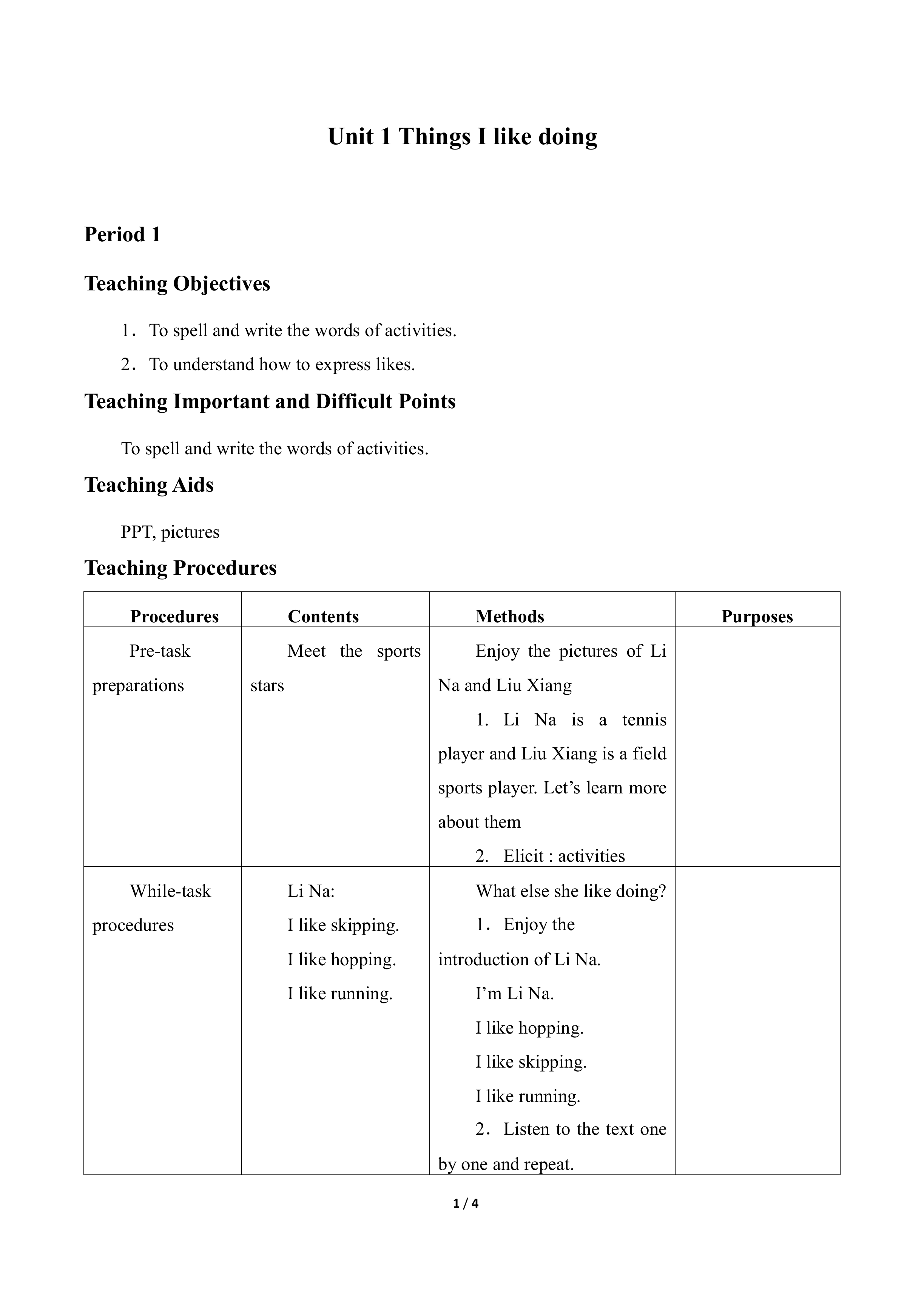 Unit 1 Things I like doing_教案3