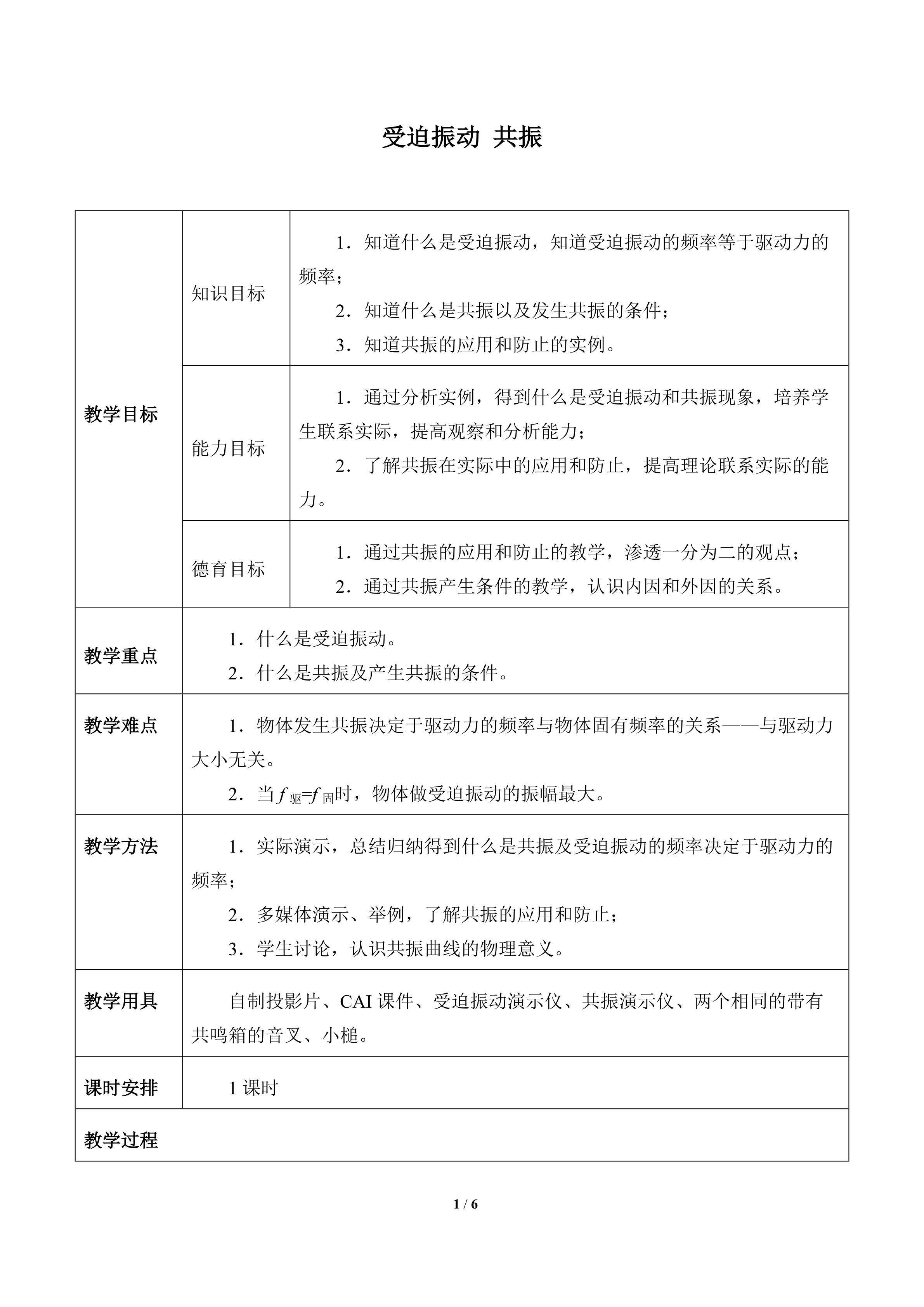 受迫振动 共振_教案1