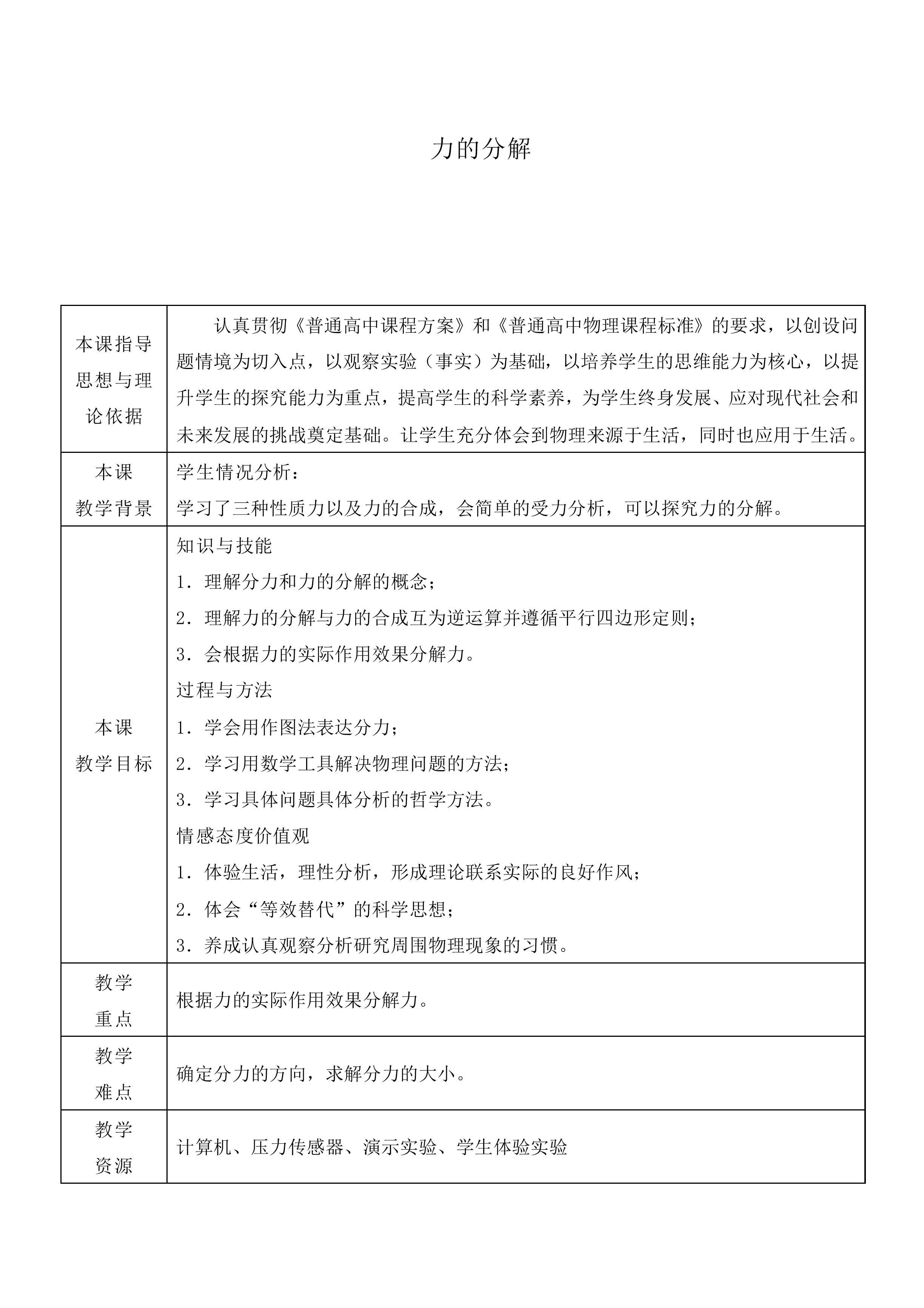 力的分解_教案15
