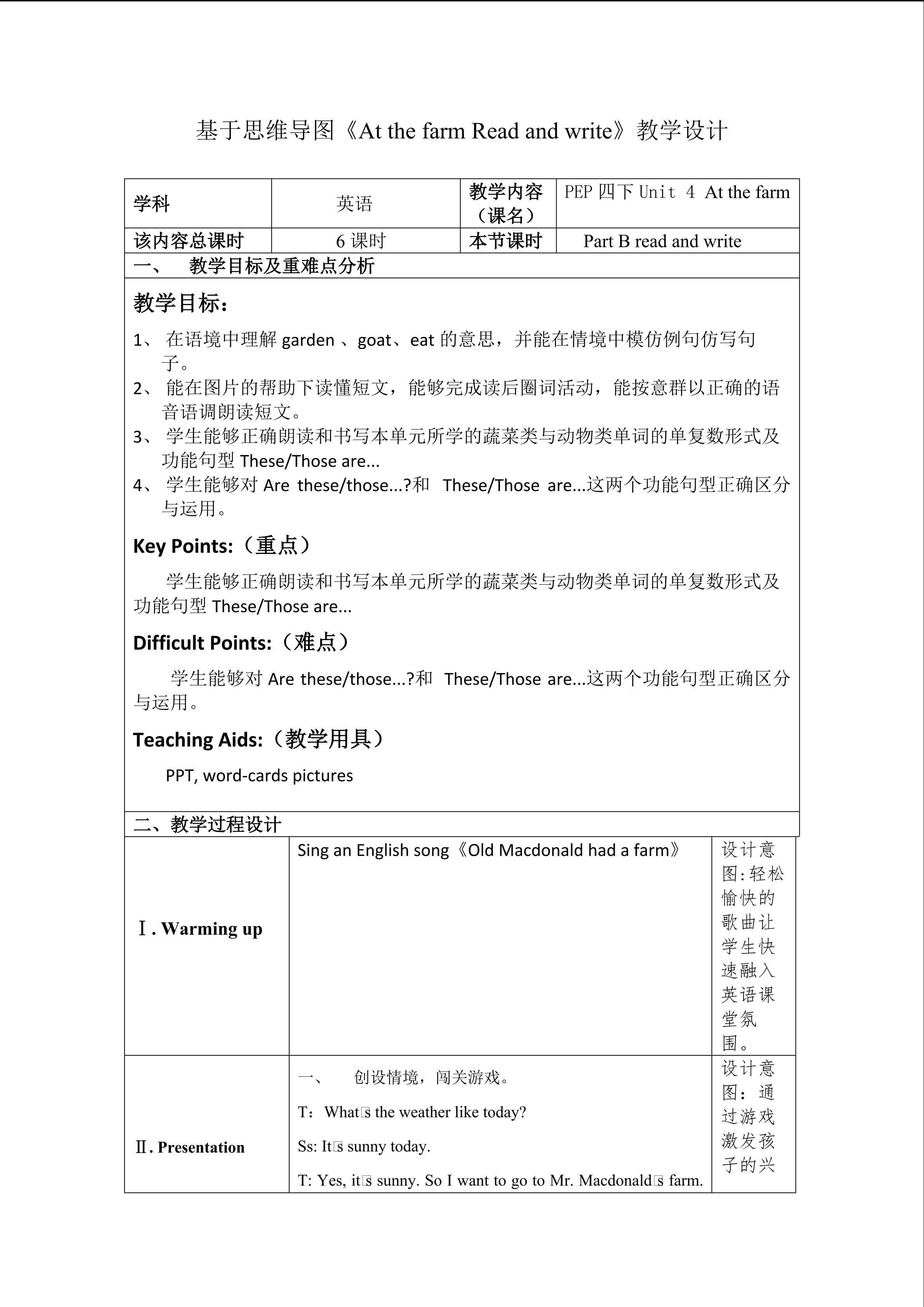 基于思维导图的《At the farm》教学设计