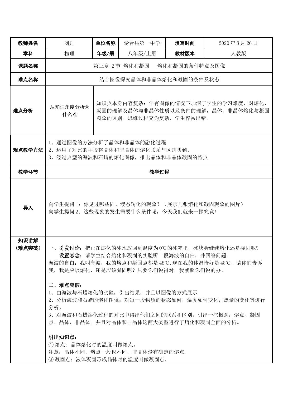 熔化和凝固的条件特点及图像