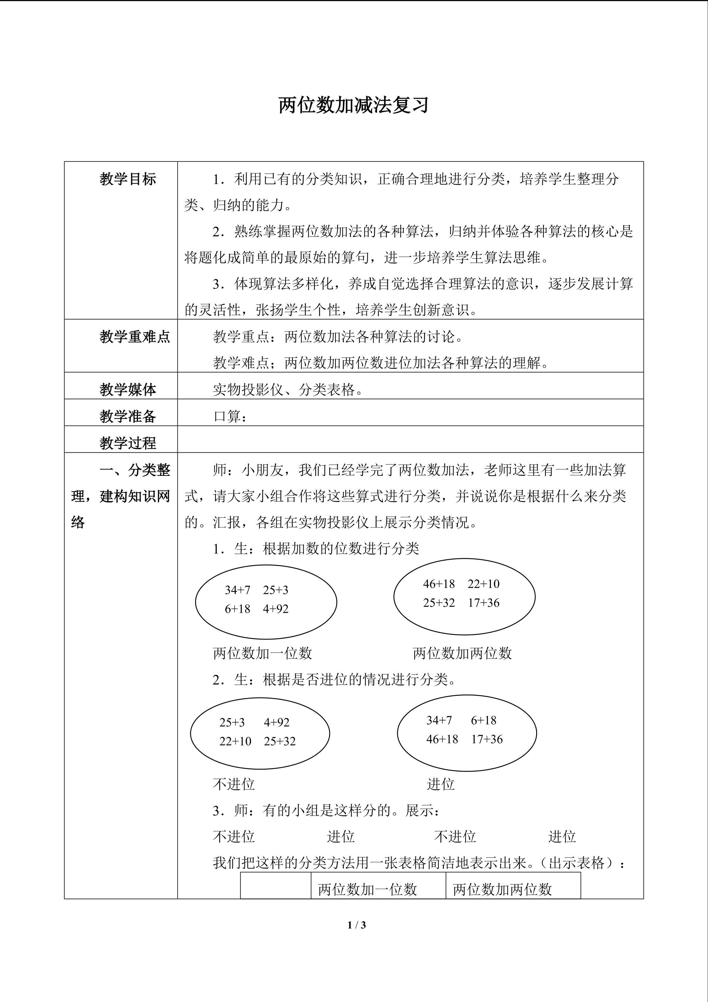 两位数加减法复习_教案1