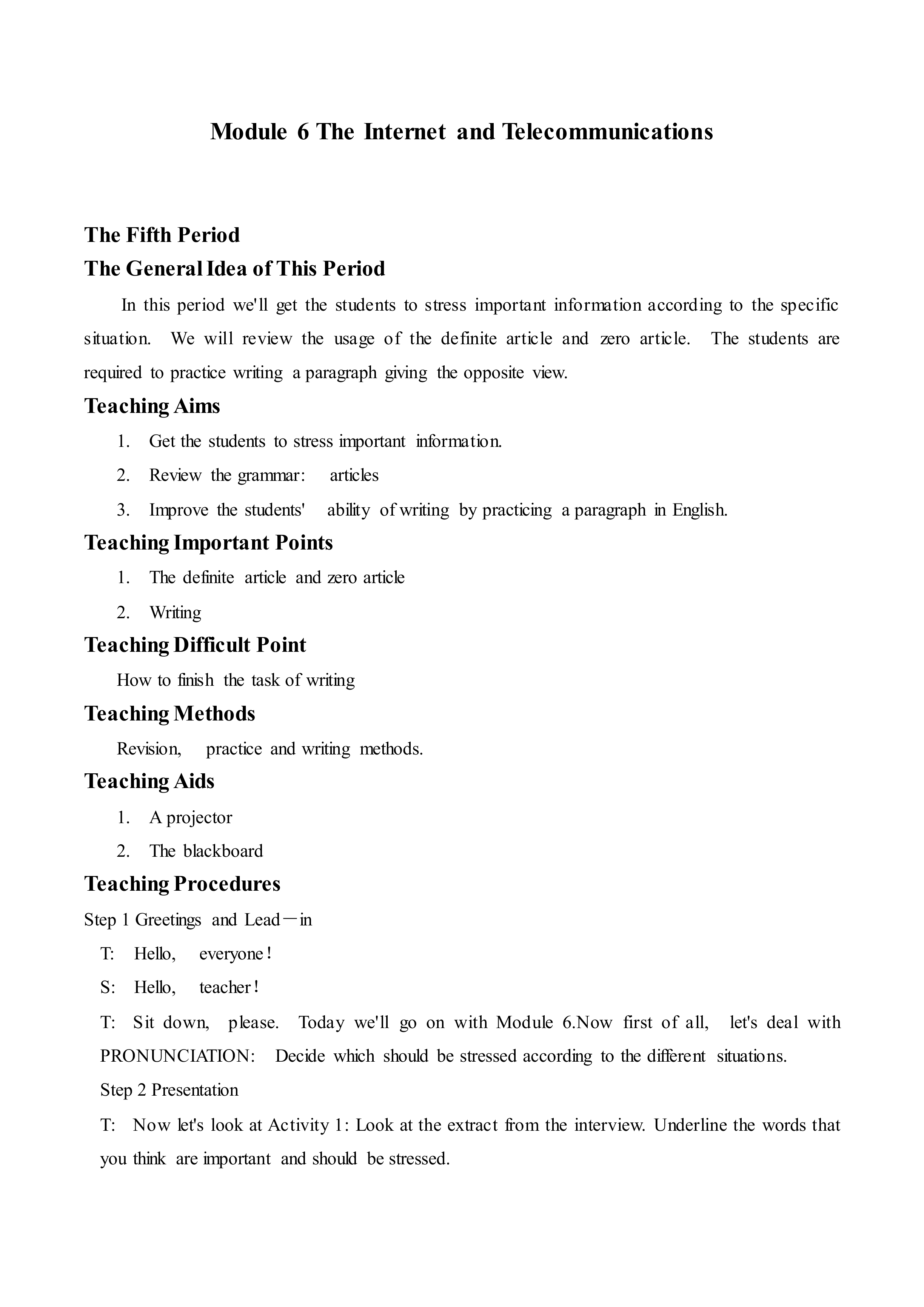  The Internet and Telecommunications _教案7